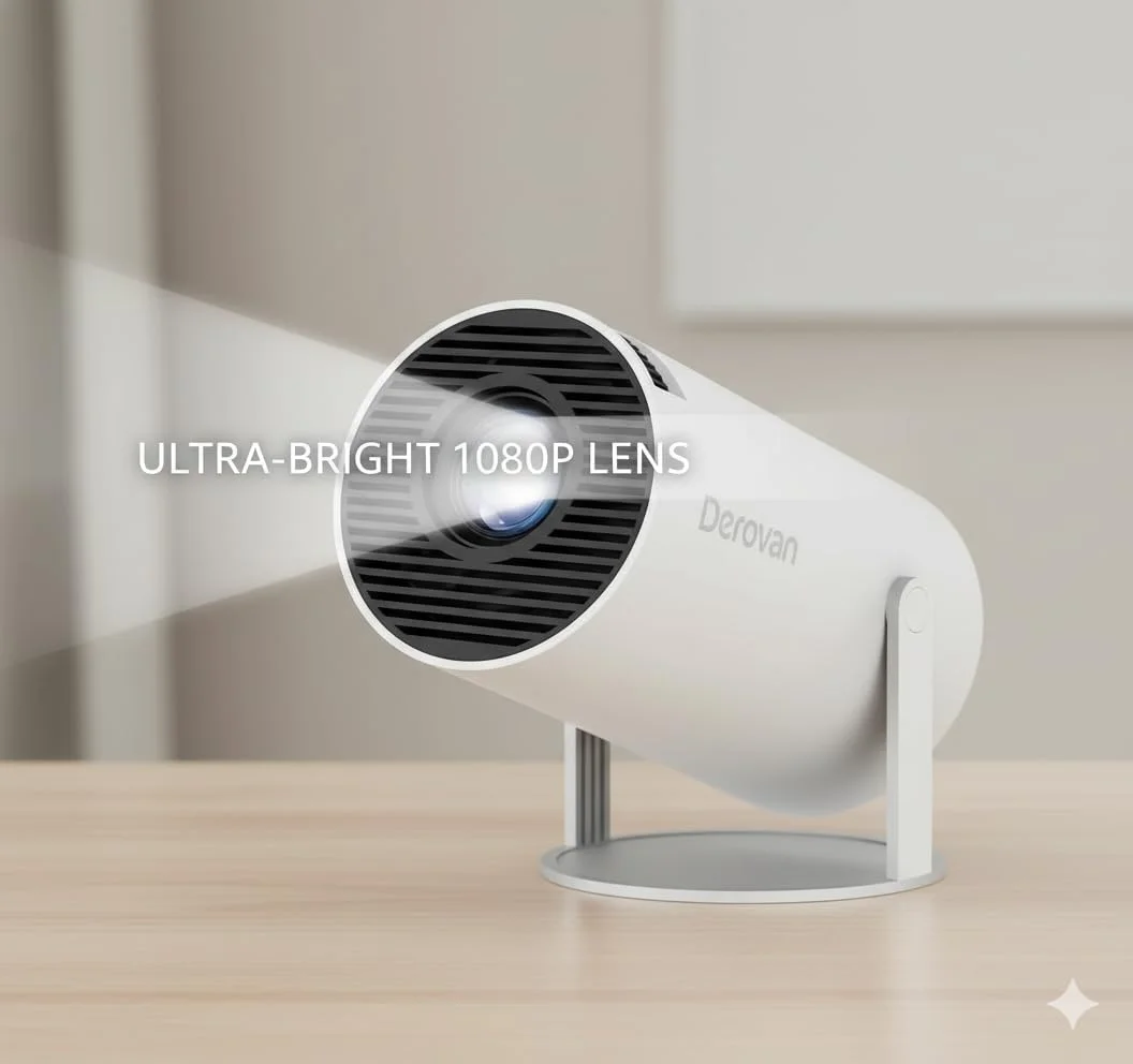 پروژکتور هوشمند کوچک Derovan - پشتیبانی از 4K و 1080P، اندروید 11 با Wi-Fi 6 و BT 5.0، تصحیح افقی خودکار، چرخش 180 درجه، پروژکتور فیلم قابل حمل برای فضای باز پروژکتور هوشمند کوچک Derovan - پشتیبانی از 4K و 1080P، اندروید 11 با Wi-Fi 6 و BT 5.0، تصحیح افقی خودکار، چرخش 180 درجه، پروژکتور فیلم قابل حمل برای فضای باز