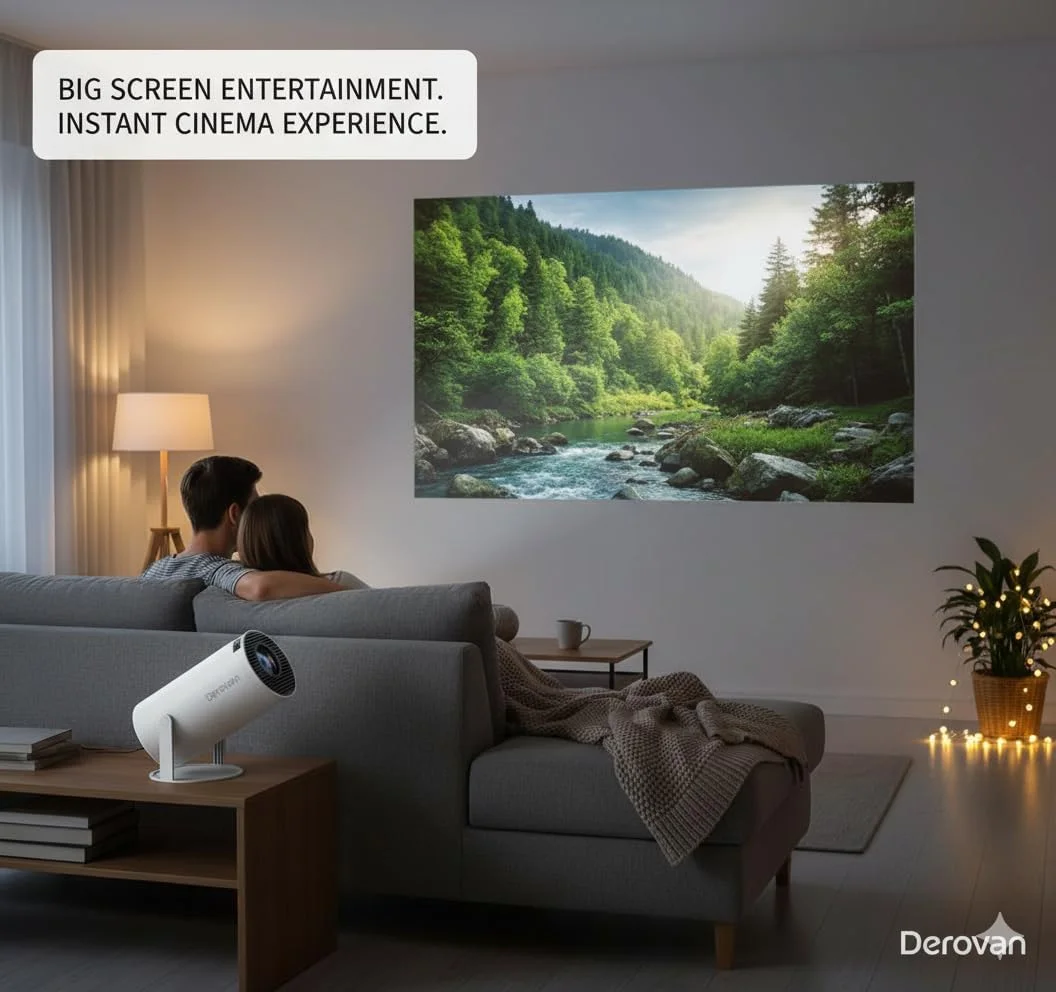 پروژکتور هوشمند کوچک Derovan - پشتیبانی از 4K و 1080P، اندروید 11 با Wi-Fi 6 و BT 5.0، تصحیح افقی خودکار، چرخش 180 درجه، پروژکتور فیلم قابل حمل برای فضای باز پروژکتور هوشمند کوچک Derovan - پشتیبانی از 4K و 1080P، اندروید 11 با Wi-Fi 6 و BT 5.0، تصحیح افقی خودکار، چرخش 180 درجه، پروژکتور فیلم قابل حمل برای فضای باز