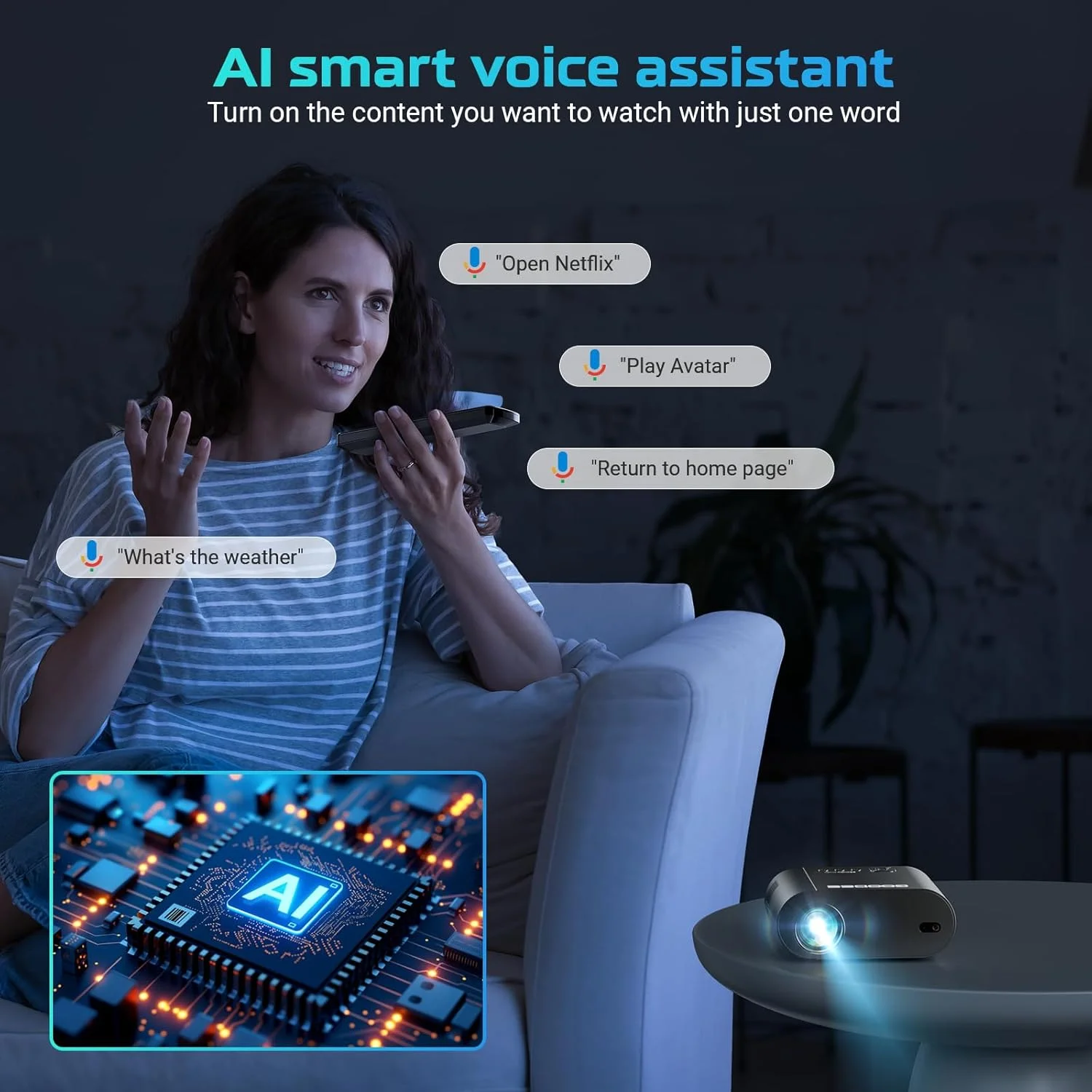 پروژکتور هوشمند 4K UHD GooDee با Google TV/کنترل صوتی، پروژکتور فیلم قابل حمل با WiFi و بلوتوث، دارای Netflix / Prime Video / YouTube داخلی، سینمای خانگی Dolby Sound برای داخل/خارج از منزل پروژکتور هوشمند 4K UHD GooDee با Google TV/کنترل صوتی، پروژکتور فیلم قابل حمل با WiFi و بلوتوث، دارای Netflix / Prime Video / YouTube داخلی، سینمای خانگی Dolby Sound برای داخل/خارج از منزل