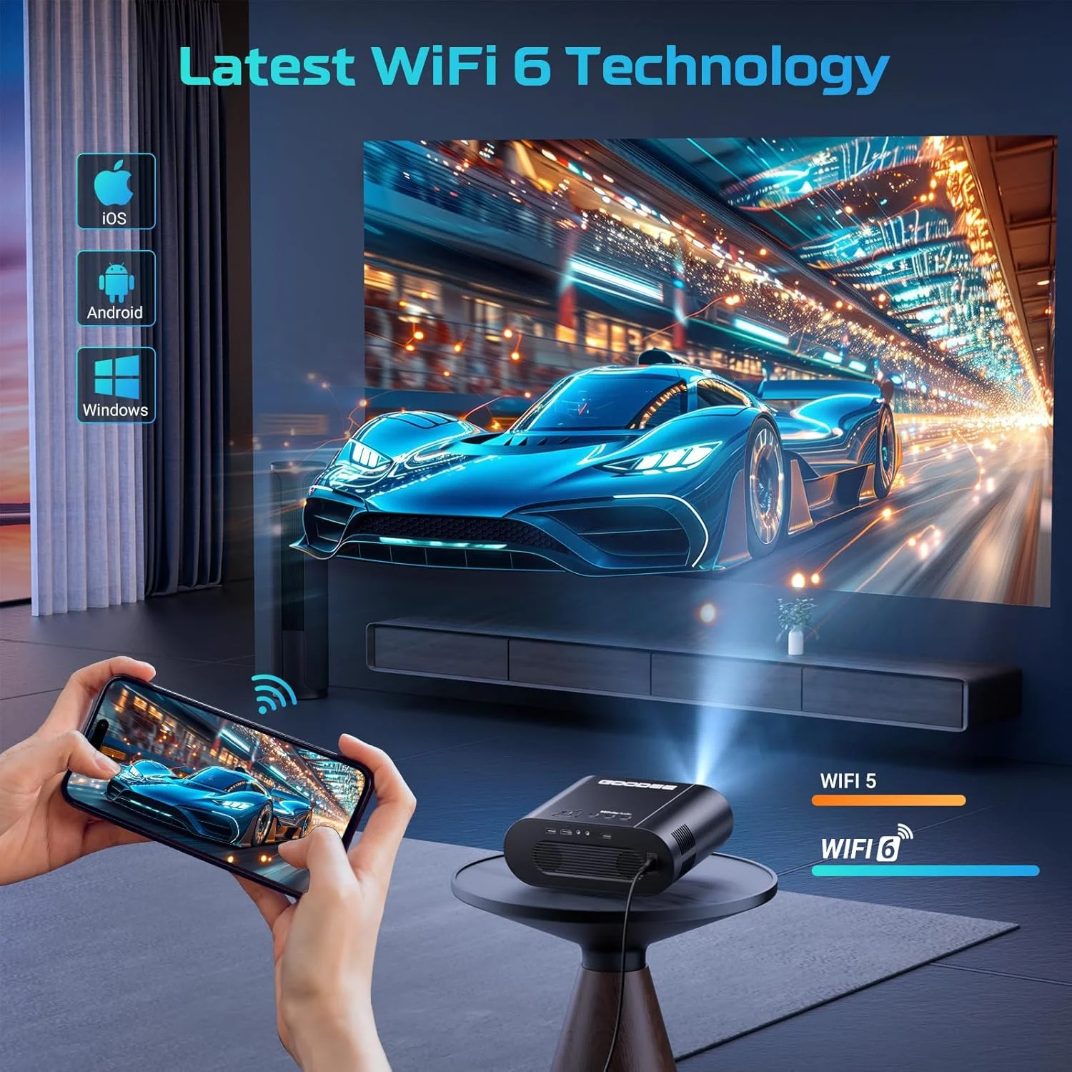 پروژکتور هوشمند 4K UHD GooDee با Google TV/کنترل صوتی، پروژکتور فیلم قابل حمل با WiFi و بلوتوث، دارای Netflix / Prime Video / YouTube داخلی، سینمای خانگی Dolby Sound برای داخل/خارج از منزل پروژکتور هوشمند 4K UHD GooDee با Google TV/کنترل صوتی، پروژکتور فیلم قابل حمل با WiFi و بلوتوث، دارای Netflix / Prime Video / YouTube داخلی، سینمای خانگی Dolby Sound برای داخل/خارج از منزل