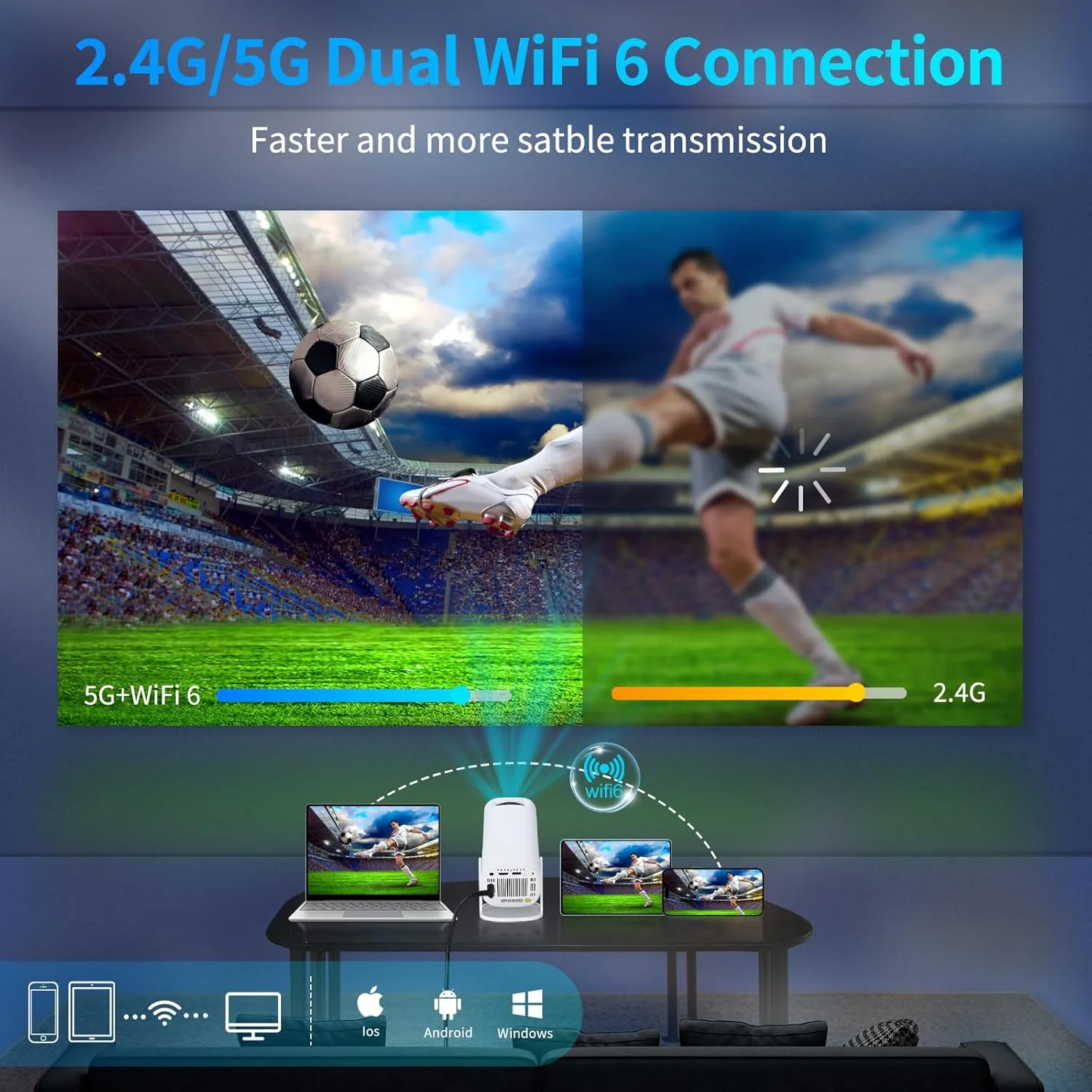 پروژکتور مینی COVVY، پروژکتور قابل حمل با وای فای 6، BT 5.4 و اندروید 11.0، تصحیح خودکار کیستون، پروژکتور سینمای خانگی هوشمند با قابلیت چرخش 180 درجه برای تلفن/دانگل تلویزیون/لپ تاپ پروژکتور مینی COVVY، پروژکتور قابل حمل با وای فای 6، BT 5.4 و اندروید 11.0، تصحیح خودکار کیستون، پروژکتور سینمای خانگی هوشمند با قابلیت چرخش 180 درجه برای تلفن/دانگل تلویزیون/لپ تاپ