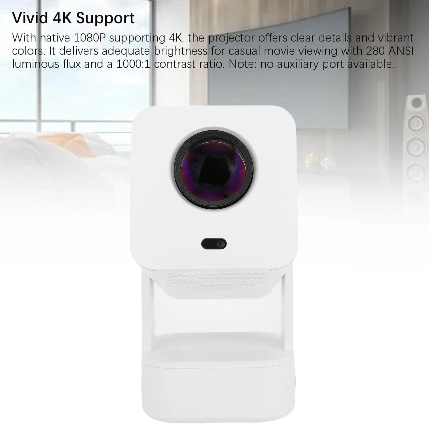 پروژکتور 4K کرایفوکت، پروژکتور مینی قابل حمل وای فای بلوتوث 5.2 1080P FHD با کنترل از راه دور، پروژکتور فیلم با تصحیح خودکار کیستون کابل چند رسانه ای HD برای تلفن لپ تاپ (دوشاخه UK)