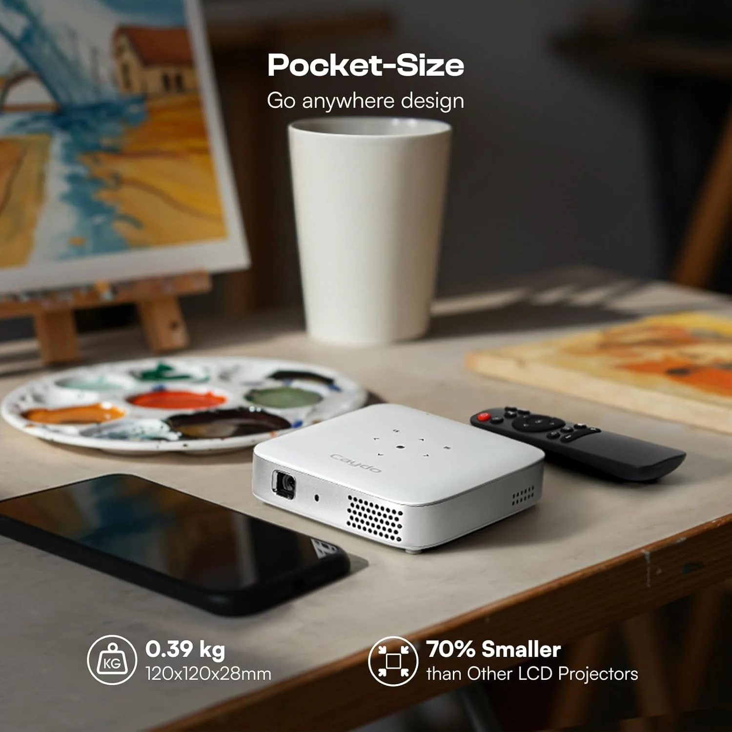 پروژکتور هنری Caydo M1C، پروژکتور طراحی DLP قابل شارژ با برنامه اختصاصی طراحی هنری، پروژکتور ردیابی قابل حمل برای بوم، پروژکتور پیکو کوکی برای تزئین، پشتیبانی از 4K، نمایشگر 100 اینچی