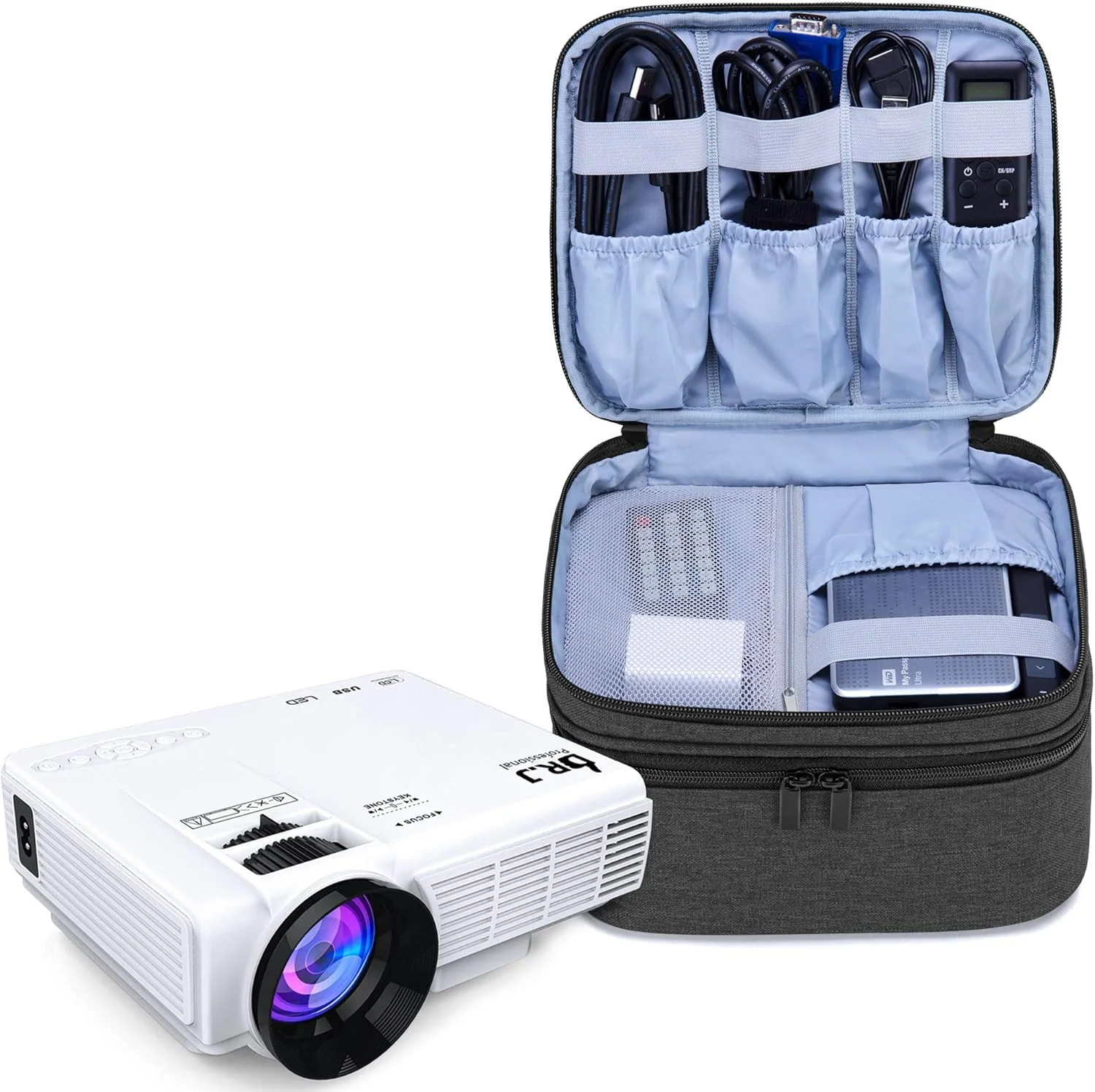 کیف حمل پروژکتور مینی DR.J Luxja، کیف قابل حمل برای پروژکتور مینی و لوازم جانبی (مناسب برای اکثر پروژکتورهای مینی اصلی)، مشکی