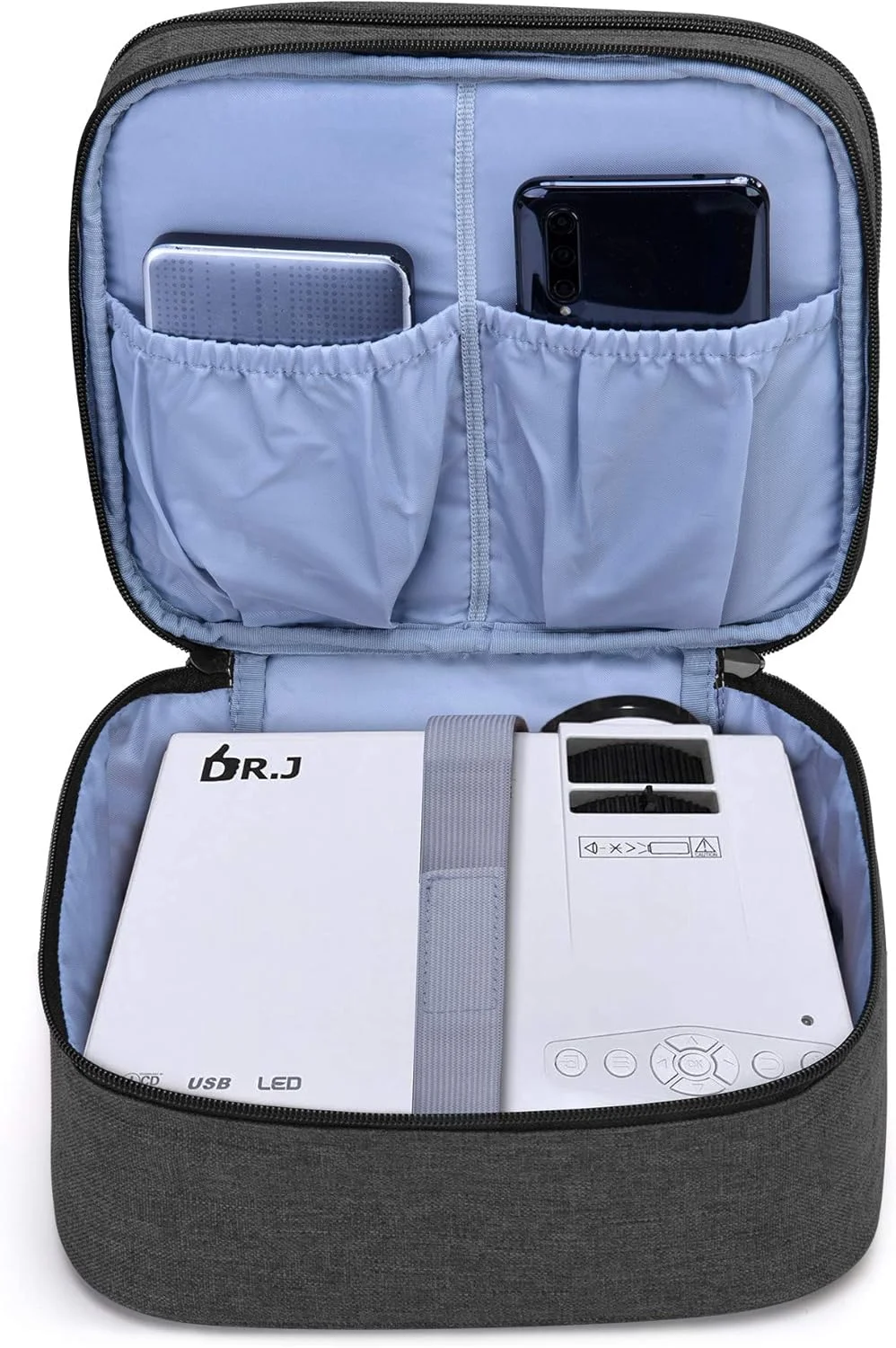 کیف حمل پروژکتور مینی DR.J Luxja، کیف قابل حمل برای پروژکتور مینی و لوازم جانبی (مناسب برای اکثر پروژکتورهای مینی اصلی)، مشکی