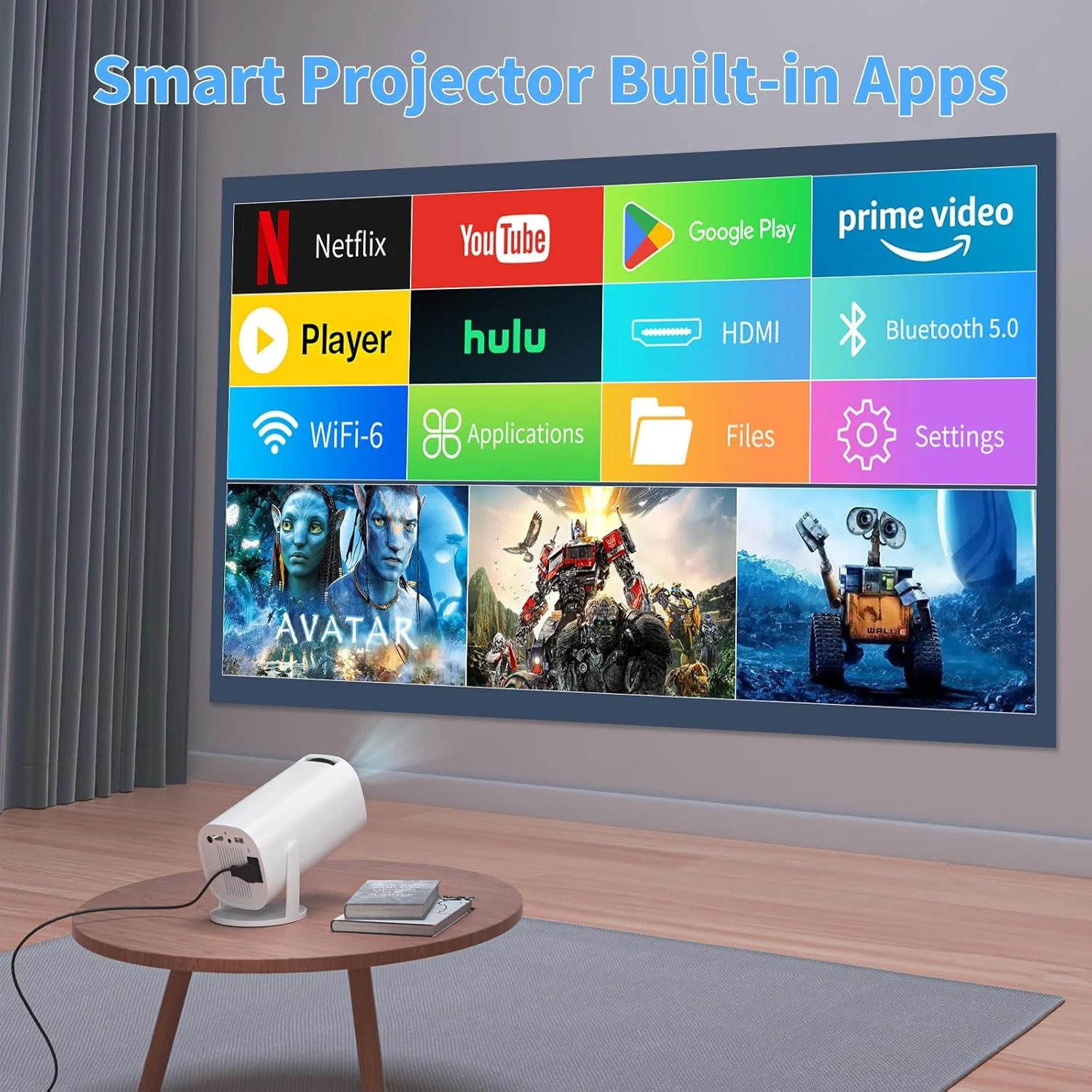 پروژکتور وای فای بلوتوث، پروژکتور قابل حمل، پروژکتور هوشمند، سیستم اندروید داخلی، 2+16G، بلندگوی HiFi، پشتیبانی اصلی 720P، پروژکتور مینی رمزگشایی HD 4K 8K ایده آل برای پروژکتور وای فای بلوتوث، پروژکتور قابل حمل، پروژکتور هوشمند، سیستم اندروید داخلی، 2+16G، بلندگوی HiFi، پشتیبانی اصلی 720P، پروژکتور مینی رمزگشایی HD 4K 8K ایده آل برای