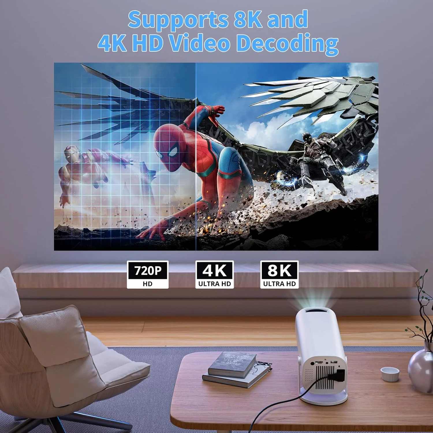 پروژکتور وای فای بلوتوث، پروژکتور قابل حمل، پروژکتور هوشمند، سیستم اندروید داخلی، 2+16G، بلندگوی HiFi، پشتیبانی اصلی 720P، پروژکتور مینی رمزگشایی HD 4K 8K ایده آل برای پروژکتور وای فای بلوتوث، پروژکتور قابل حمل، پروژکتور هوشمند، سیستم اندروید داخلی، 2+16G، بلندگوی HiFi، پشتیبانی اصلی 720P، پروژکتور مینی رمزگشایی HD 4K 8K ایده آل برای