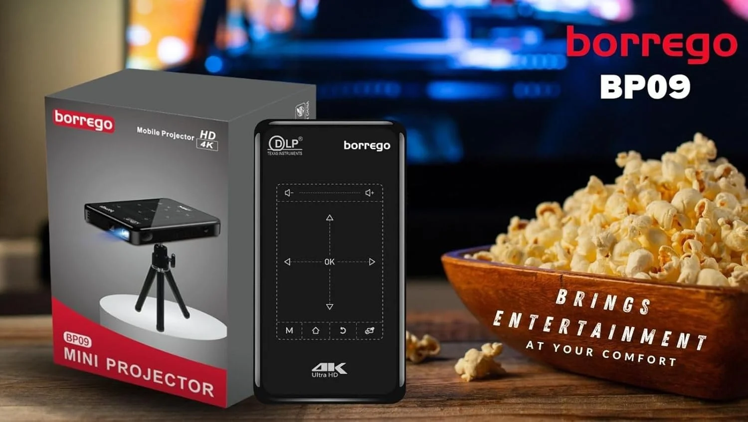 پروژکتور هوشمند مینی قابل حمل Borrego BP09 با کیفیت 4K ULTRA HD، پروژکتور LED ویدئویی سینمای خانگی پروژکتور هوشمند مینی قابل حمل Borrego BP09 با کیفیت 4K ULTRA HD، پروژکتور LED ویدئویی سینمای خانگی