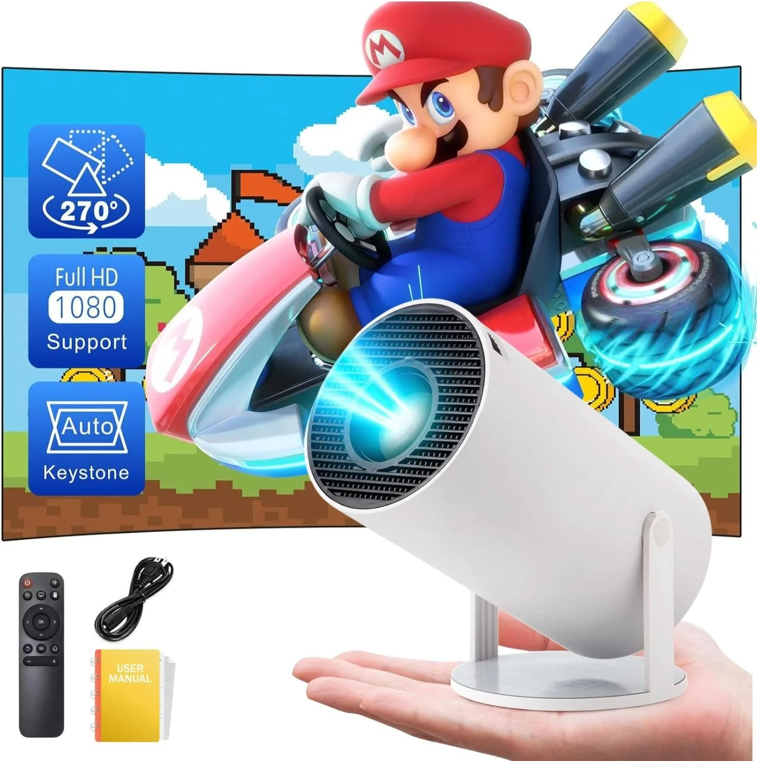 پروژکتور قابل حمل کوچک 4K BORTONY برای کمپینگ در فضای باز و خانه - 1280P Auto Keystone برای تلفن/دانگل تلویزیون/لپ تاپ (سفید) پروژکتور قابل حمل کوچک 4K BORTONY برای کمپینگ در فضای باز و خانه - 1280P Auto Keystone برای تلفن/دانگل تلویزیون/لپ تاپ (سفید)