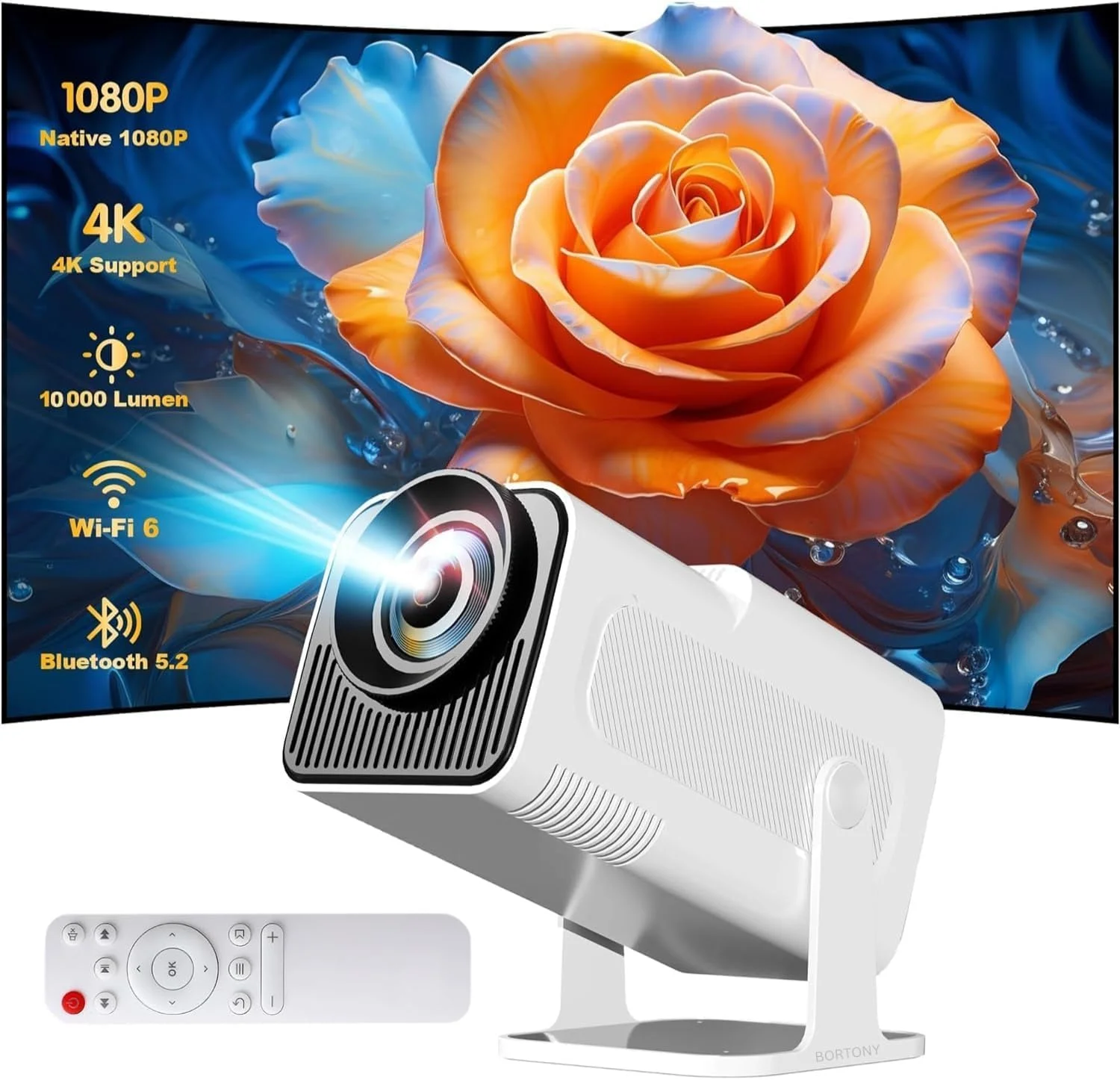 پروژکتور مینی 4K BORTONY، پروژکتور هوشمند 1080P با سیستم عامل Android TV 11.0 داخلی، با Wifi و بلوتوث، پروژکتور کیستون اتوماتیک 10000 لومن، پروژکتور پرتاب کوتاه با چرخش 180 درجه مدل HY320 (سفید) پروژکتور مینی 4K BORTONY، پروژکتور هوشمند 1080P با سیستم عامل Android TV 11.0 داخلی، با Wifi و بلوتوث، پروژکتور کیستون اتوماتیک 10000 لومن، پروژکتور پرتاب کوتاه با چرخش 180 درجه مدل HY320 (سفید)