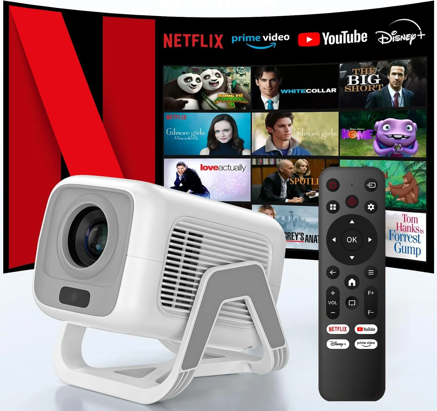 پروژکتور مینی 4K بتدو [دارای مجوز رسمی نتفلیکس]، پروژکتور چرخشی فول اچ دی 1080P، فوکوس خودکار/تصحیح کیستون، پروژکتور ویدئویی 10000 لومن با اندروید 13، بلوتوث 5.2، پروژکتور سینمای خانگی