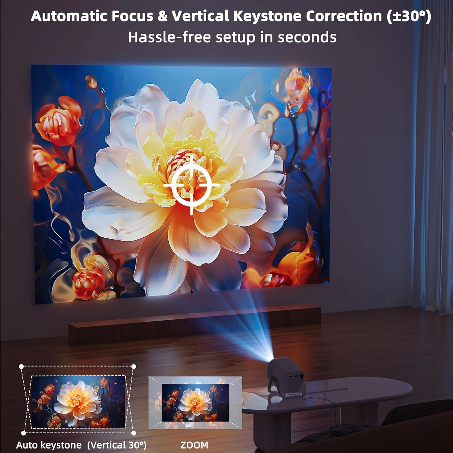 پروژکتور مینی 4K بتدو [دارای مجوز رسمی نتفلیکس]، پروژکتور چرخشی فول اچ دی 1080P، فوکوس خودکار/تصحیح کیستون، پروژکتور ویدئویی 10000 لومن با اندروید 13، بلوتوث 5.2، پروژکتور سینمای خانگی