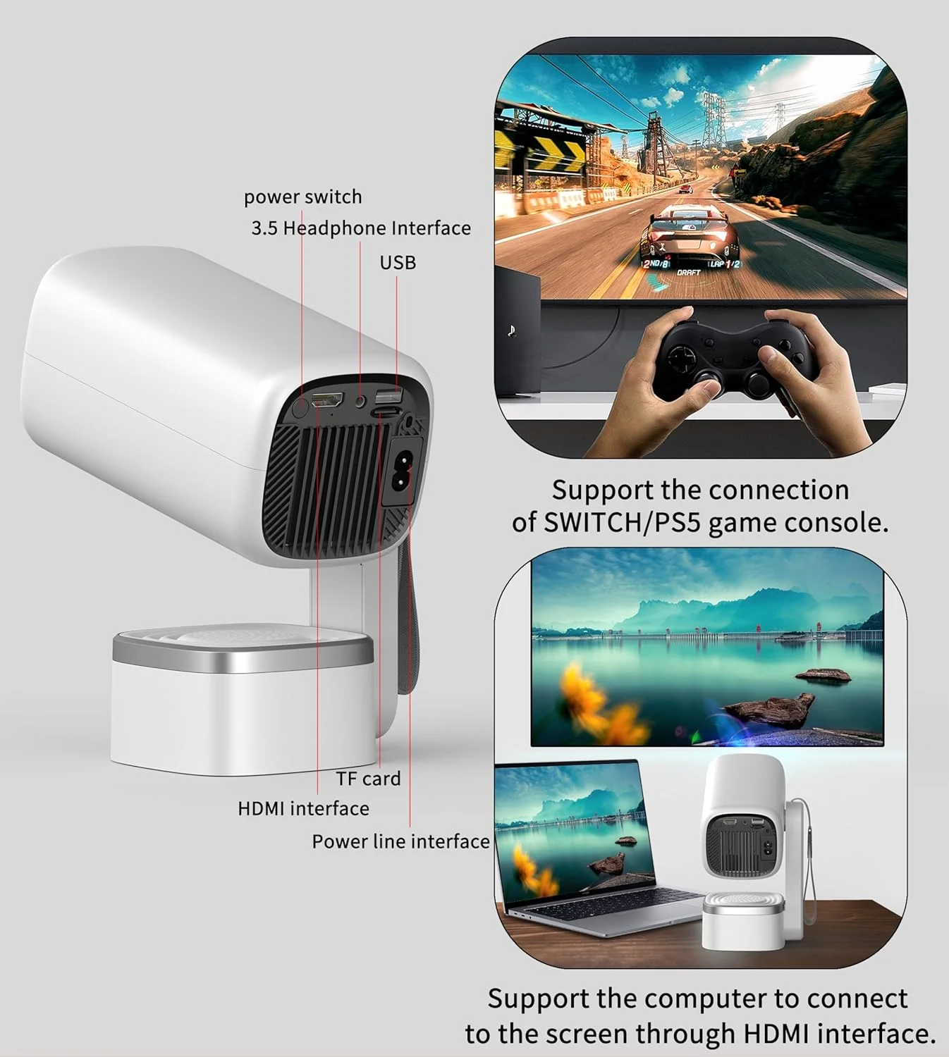 پروژکتور قابل حمل 6G WiFi6 با فوکوس خودکار، پشتیبانی از 4K تا 100 اینچ، 200 انسی لومن، اندروید 13.0، دارای دسته و بند داخلی، HDMI/USB/DSP استریو پروژکتور قابل حمل 6G WiFi6 با فوکوس خودکار، پشتیبانی از 4K تا 100 اینچ، 200 انسی لومن، اندروید 13.0، دارای دسته و بند داخلی، HDMI/USB/DSP استریو