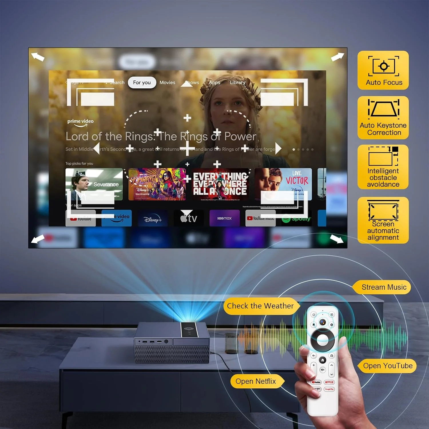 [برنامه‌های رسمی دارای مجوز و فوکوس خودکار هوش مصنوعی] سینمای خانگی XNANO UHD با صدای دالبی، پروژکتور هوشمند با WiFi 6 و بلوتوث 5.0، پروژکتور قابل حمل با کنترل از راه دور صوتی هوشمند، برنامه‌های پخش داخلی