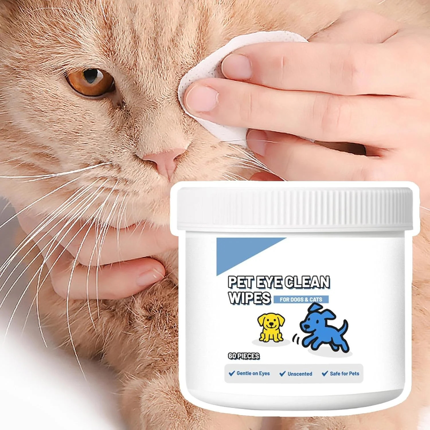 Dog Eye Wipes | Tear Stain Cleaner for Pet | Gentle Pet Tear Stain Wipes for Cats Travel Bathing Veterinary Home Use Outdoors Indoors