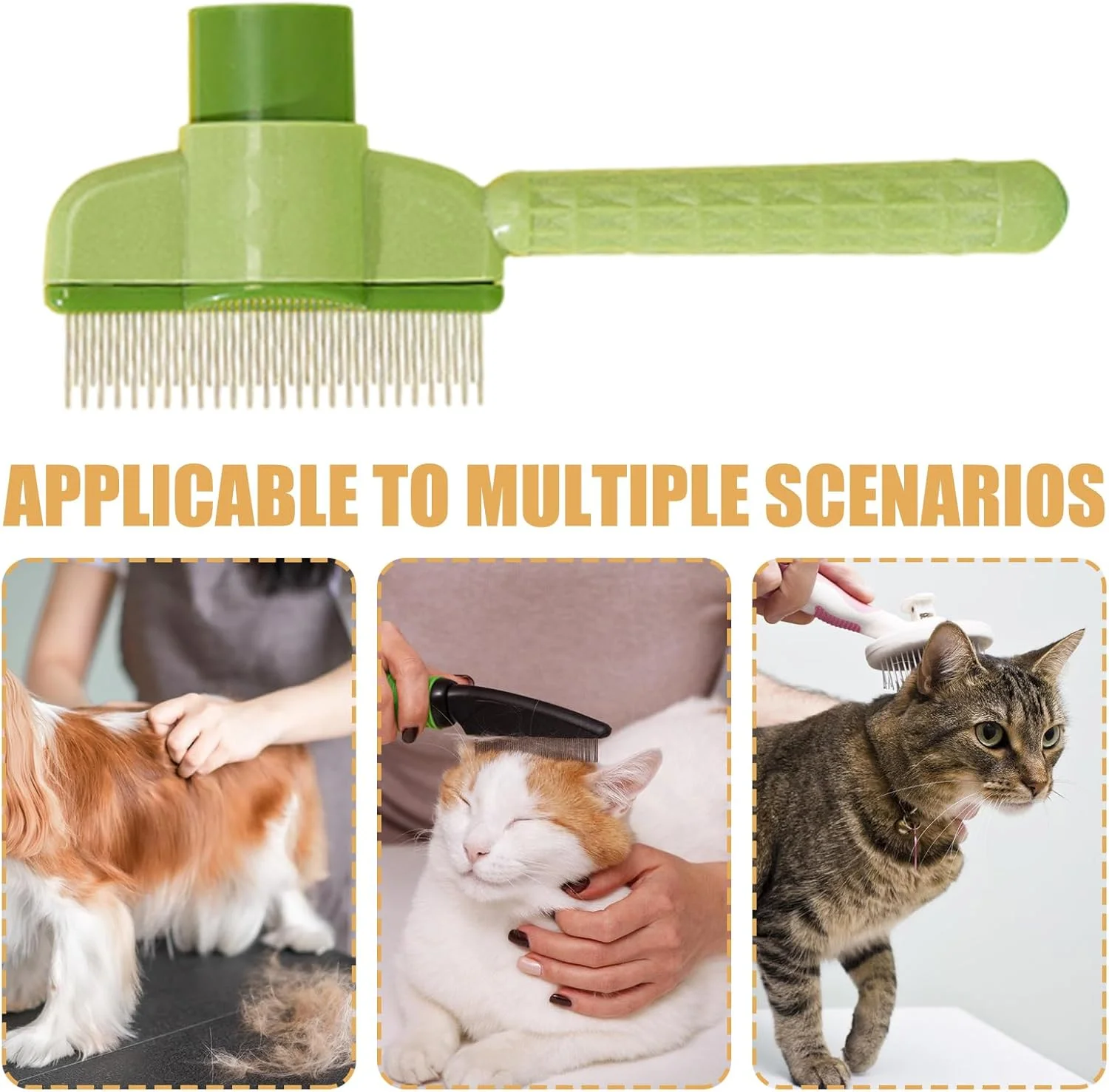 Cat Brush | Ergonomic Handle Click Cleaning Slicker Rake | Pet Brush | for Kitten Dog Pet Coat Care Bathing Cleaning Undercoat Dematting