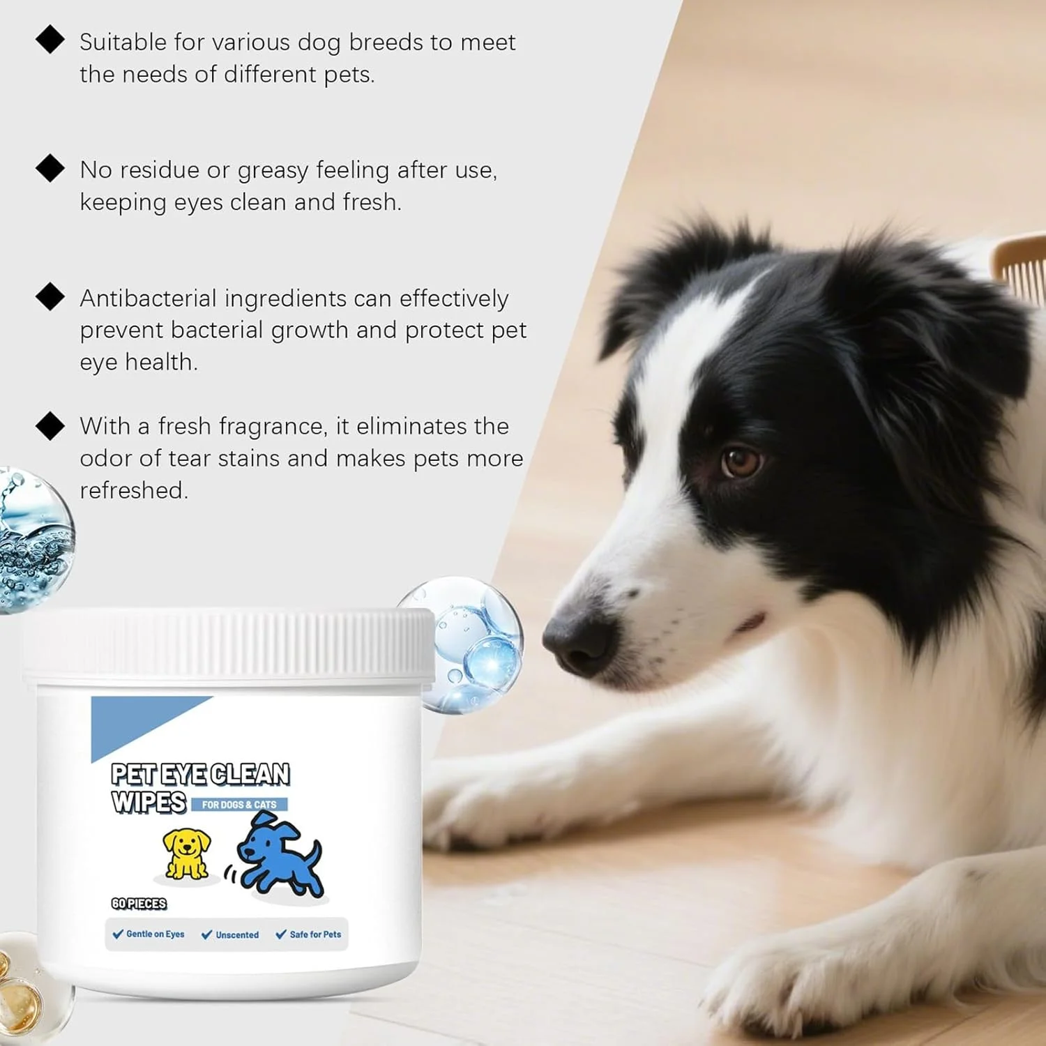 دستمال مرطوب چشم گربه | پاک کننده لکه اشک حیوانات خانگی - دستمال مرطوب ملایم لکه اشک حیوانات خانگی مناسب سگ و گربه برای حمام کردن، مسافرت، منزل و فضای باز، توصیه شده توسط دامپزشکان