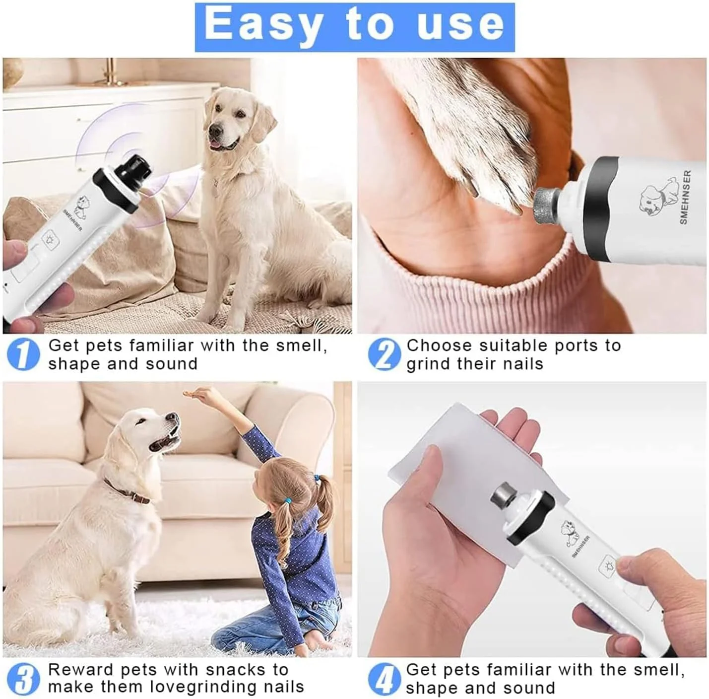 سوهان ناخن سگ X spring، سوهان برقی دو سرعته، ابزار صاف و مرتب کننده، ناخن گیر حیوانات خانگی حرفه ای برای توله سگ و بچه گربه کوچک، متوسط و بزرگ