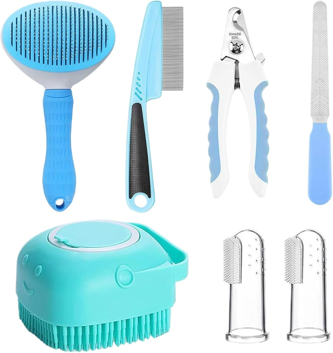 ست نظافت حیوانات خانگی | ابزار نظافت بچه گربه - برس سگ با ناخن گیر و سوهان | برای تمیز کردن، حمام کردن و زدودن موی حیوانات خانگی، خرگوش، بچه گربه و توله سگ