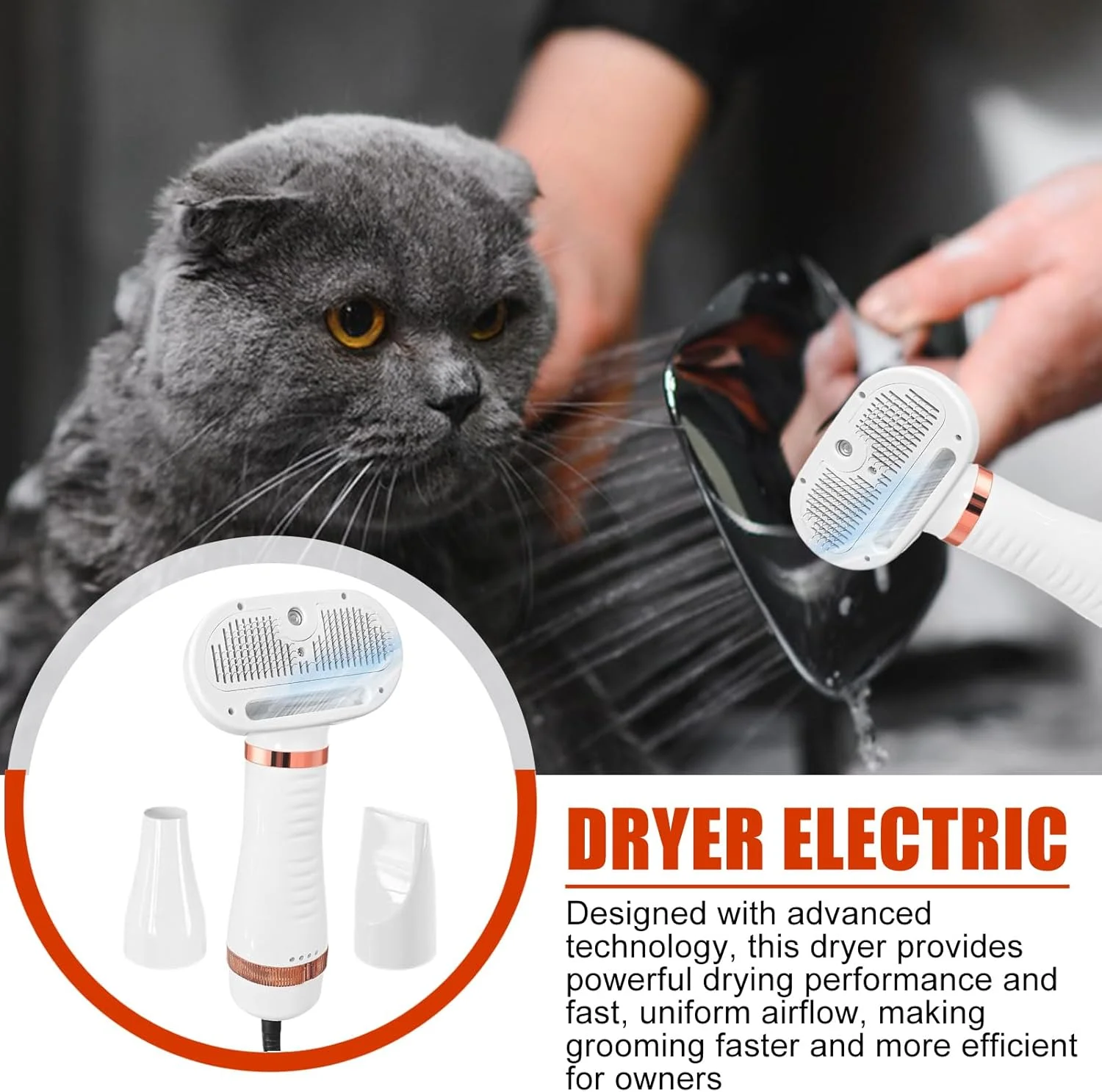 سشوار حیوانات خانگی - سشوار مخصوص خشک کردن و آرایش سگ، تنظیمات قابل تنظیم و کم صدا، مناسب برای سگ، گربه، توله سگ، سالن، منزل و مسافرت