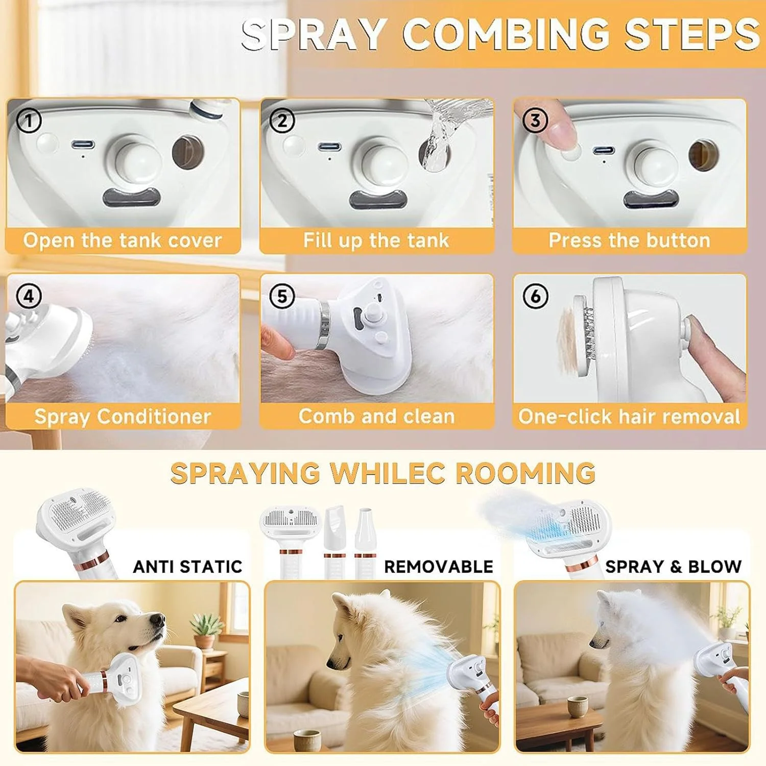 سشوار حیوانات خانگی - سشوار مخصوص خشک کردن و آرایش سگ، تنظیمات قابل تنظیم و کم صدا، مناسب برای سگ، گربه، توله سگ، سالن، منزل و مسافرت