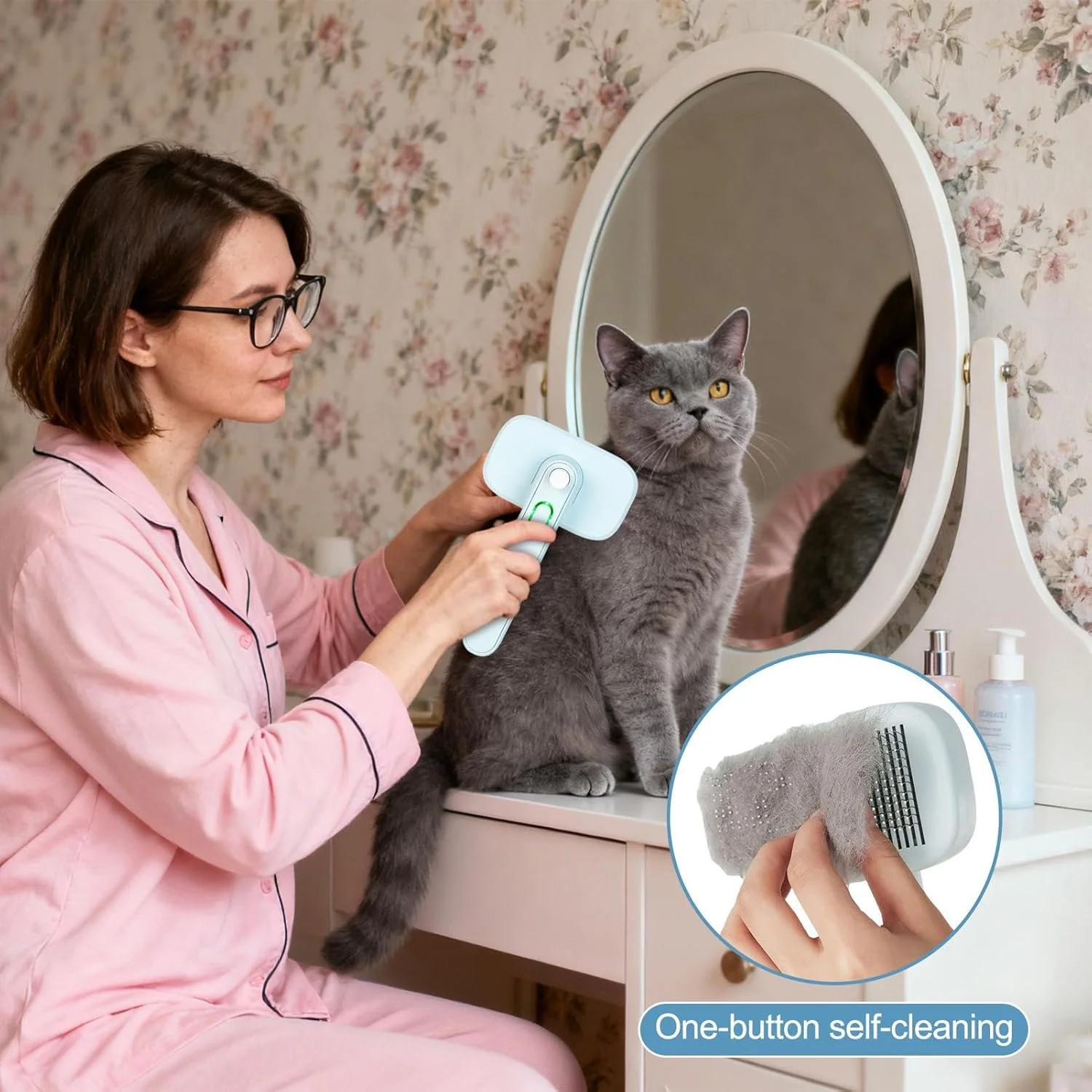 برس مو پاک کن خودکار، برس نظافت سگ برای ریزش مو | ابزار ضد الکتریسیته ساکن برای باز کردن گره مو، ماساژ و از بین بردن گره خوردگی موهای بلند یا کوتاه حیوانات خانگی