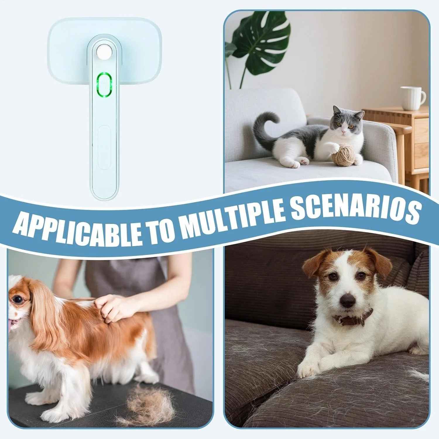 برس مو پاک کن خودکار، برس نظافت سگ برای ریزش مو | ابزار ضد الکتریسیته ساکن برای باز کردن گره مو، ماساژ و از بین بردن گره خوردگی موهای بلند یا کوتاه حیوانات خانگی