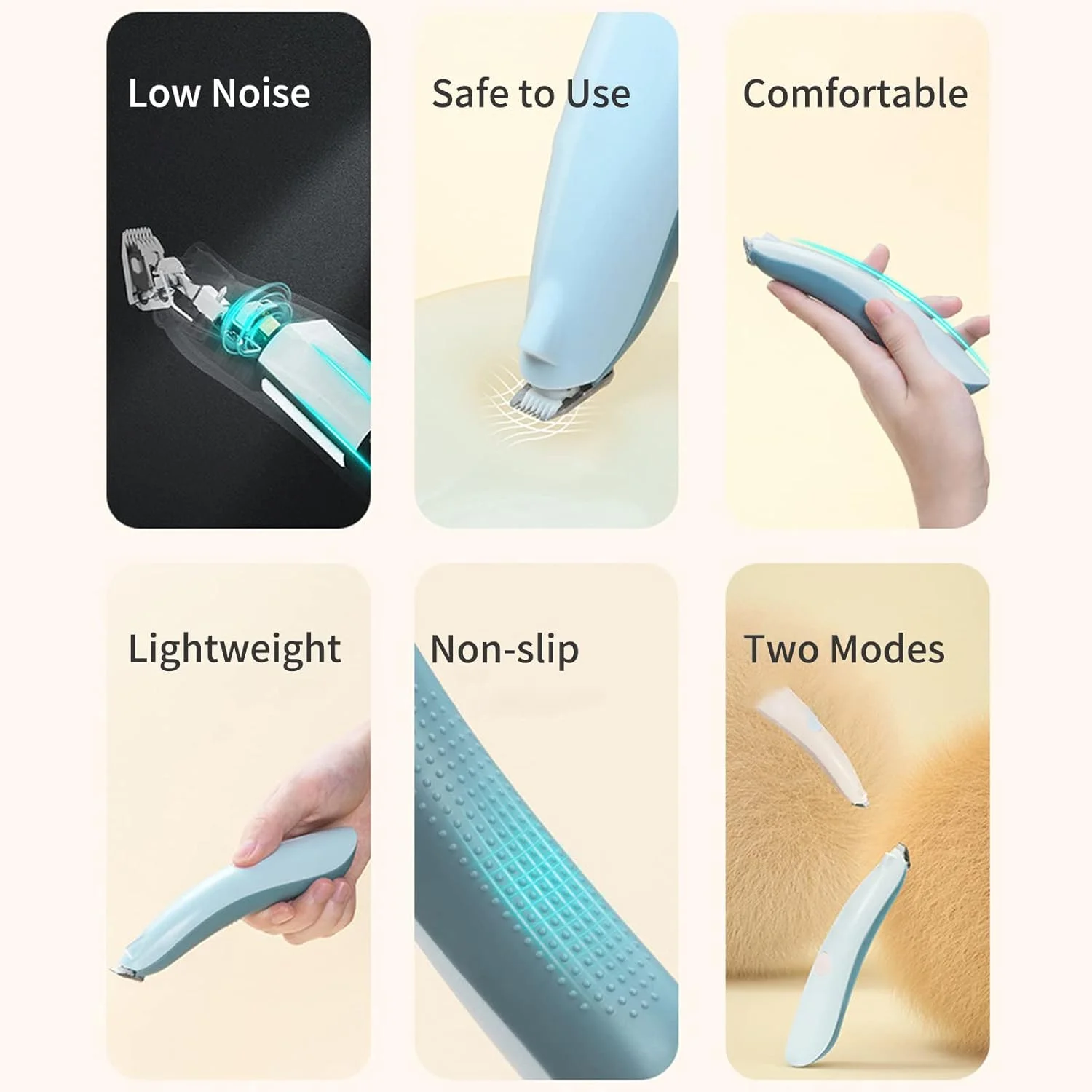 ماشین اصلاح موی حیوانات خانگی با چراغ های LED، ماشین اصلاح برقی و بی سیم USB برای سگ ها و گربه های کوچک، کم صدا، طراحی انسانی، ماشین اصلاح کاربردی