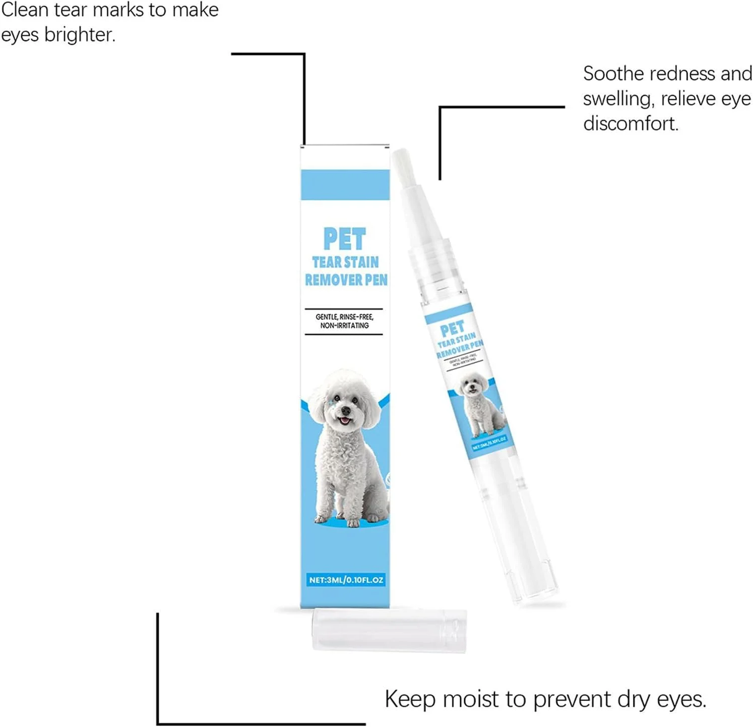 پاک کننده لکه اشک سگ - پاک کننده ملایم چشم با نوک نرم - ابزار نظافت حیوانات خانگی برای تمیز کردن روزانه توله سگ ها، بچه گربه ها و حیوانات کوچک و متوسط