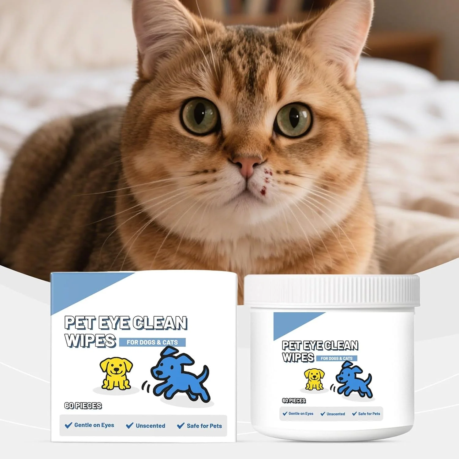 دستمال مرطوب چشم سگ، پاک کننده لکه اشک برای حیوانات خانگی | دستمال مرطوب تسکین دهنده لکه اشک حیوانات خانگی برای نظافت، حمام کردن گربه ها، سگ ها، مصارف دامپزشکی، منزل، فضای باز و داخل خانه