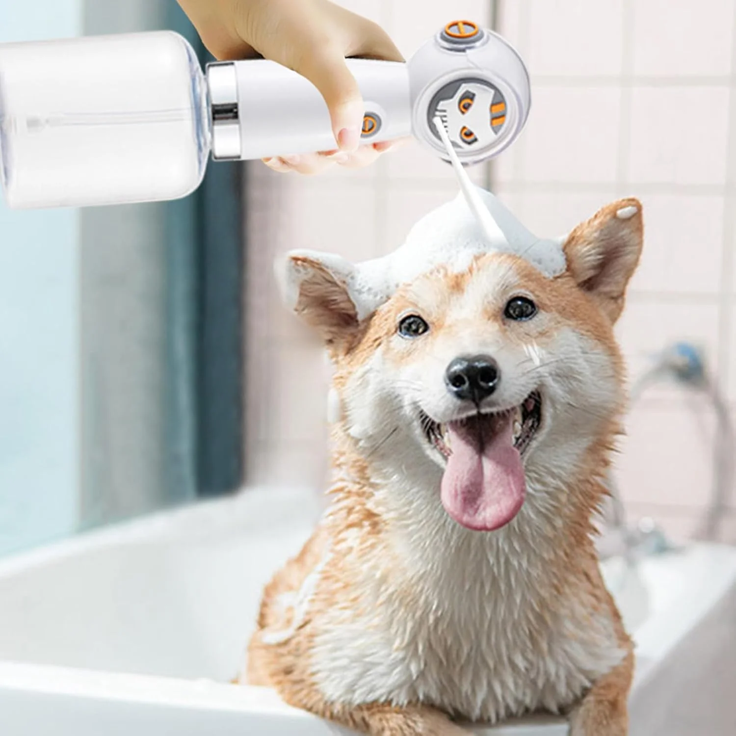 مخزن صابون سگ | سر دوش ضد آب | مخزن فوم حمام گربه - برای شستشو، حمام کردن، آبگرم، دوش، وان، خانه، گربه ها، سگ ها، حمام