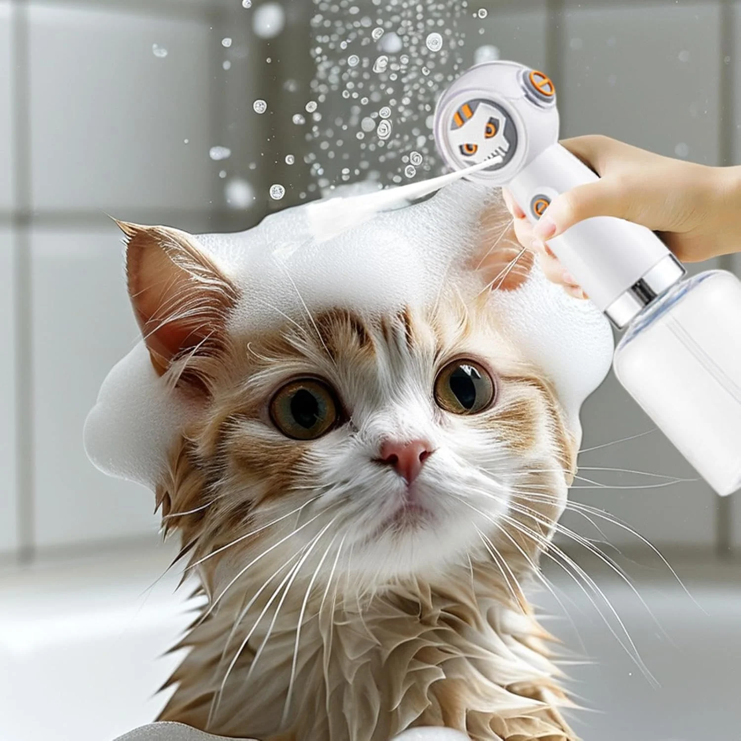 پخش کننده صابون سگ، سر دوش برقی | فوم ساز صابون بچه گربه شارژی - برای شستشو حمام اسپا وان حمام خانه گربه ها سگ ها حمام