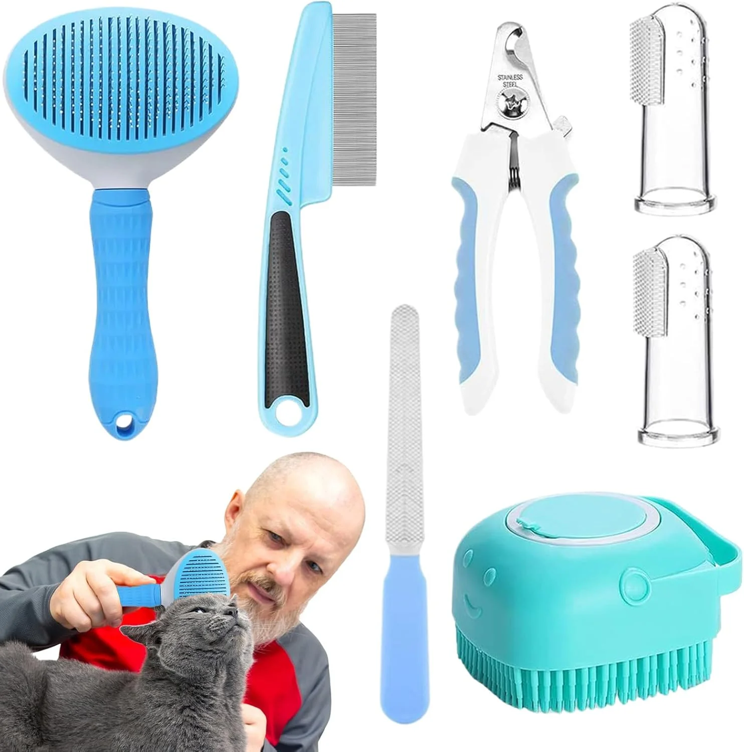 ست نظافت سگ، ابزار نظافت بچه گربه، برس گربه با مسواک انگشتی - برای تمیز کردن، حمام کردن و شستشوی حیوانات خانگی مانند خرگوش، بچه گربه و توله سگ