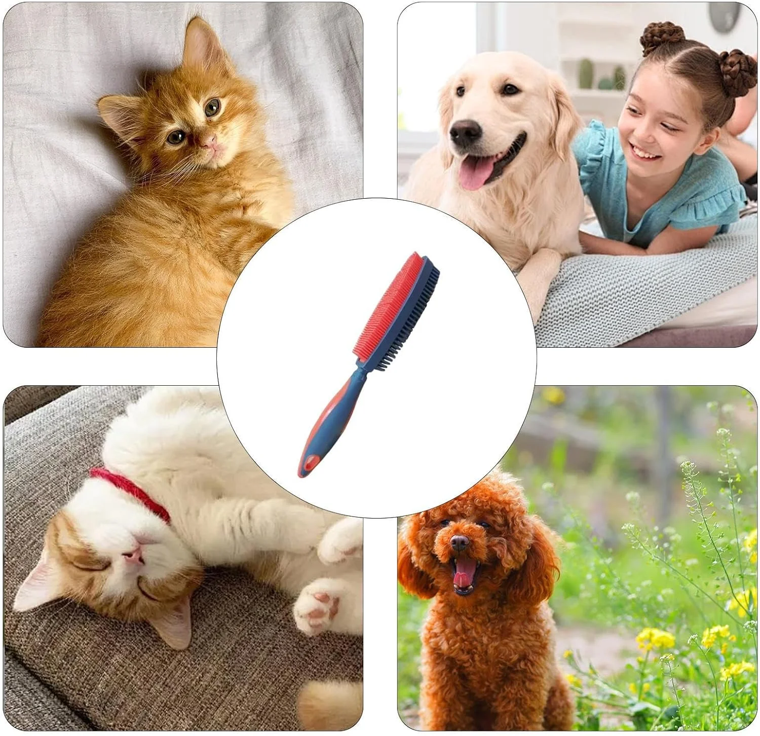 برس سگ برای ریزش مو - ابزار حرفه ای دو طرفه برای نظافت - برس حیوانات خانگی، برای تمیز کردن حمام و از بین بردن موهای زائد خرگوش، بچه گربه و توله سگ