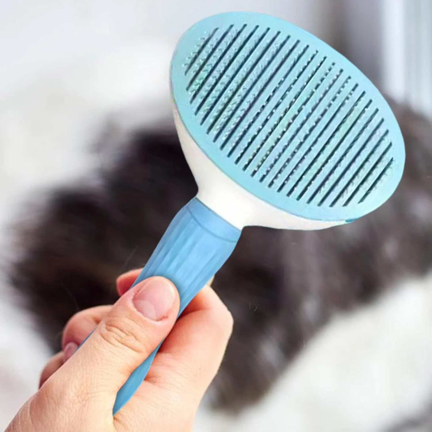 برس گربه برای گربه های خانگی، برس تمیز کننده گربه با دکمه رهاسازی، شانه نظافت حیوانات خانگی برای گربه ها سگ ها داخل خانه حمام