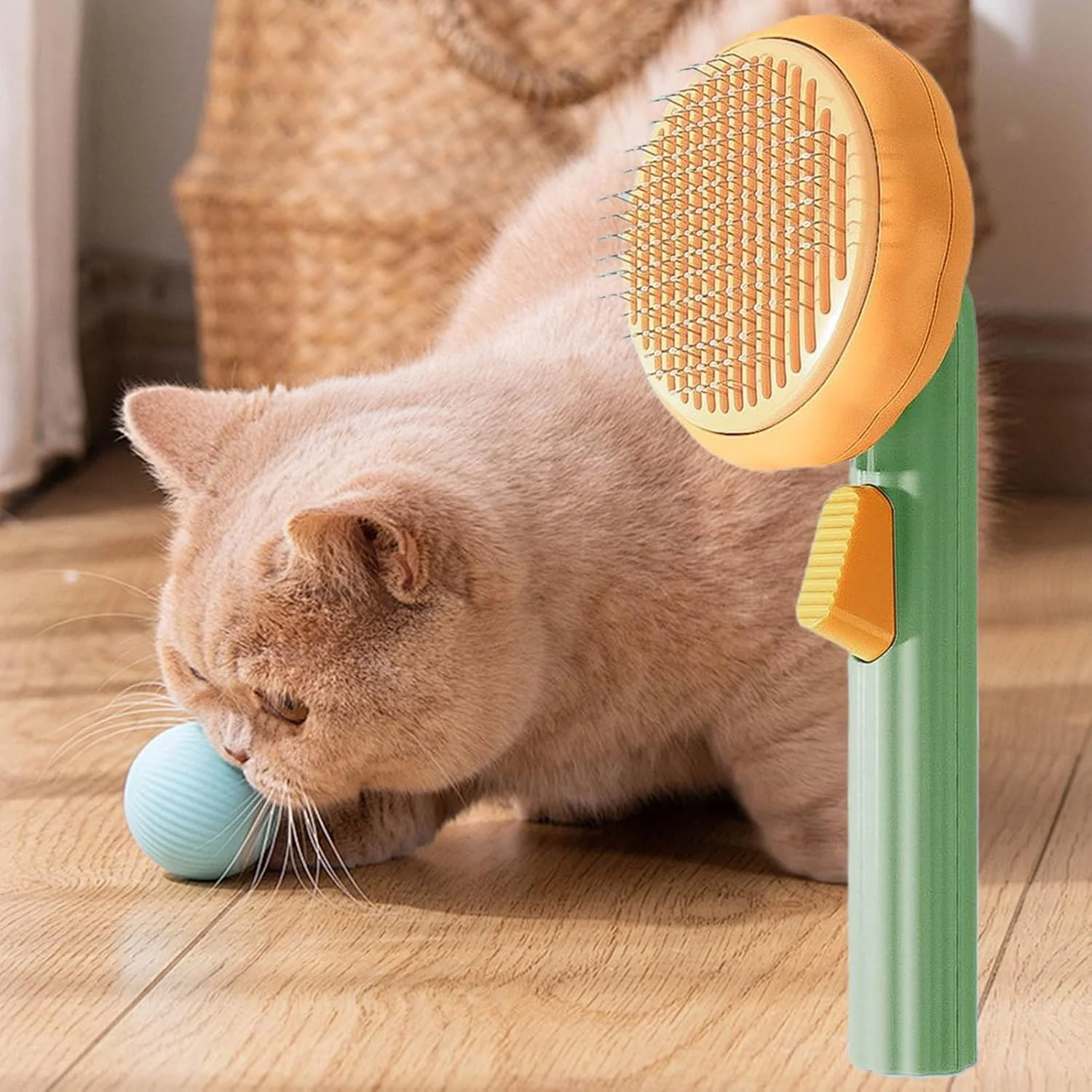 برس گربه، شانه برس موی حیوانات خانگی برای سگ ها - ابزار شانه ماساژ خود تمیز شونده با طراحی به شکل کدو تنبل برای حمام، شستشو، مراقبت از حیوانات خانگی در خانه