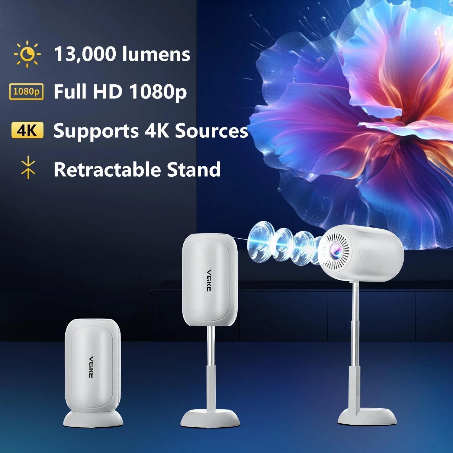 پروژکتور مینی قابل حمل VGKE، پشتیبانی از 4K با WIFI6 و بلوتوث، تصحیح خودکار کیستون، پروژکتور فیلم 1080p مناسب فضای باز سازگار با HDMI/USB/تلفن هوشمند/TV Stick برای خانه، اتاق خواب، استفاده در فضای باز پروژکتور مینی قابل حمل VGKE، پشتیبانی از 4K با WIFI6 و بلوتوث، تصحیح خودکار کیستون، پروژکتور فیلم 1080p مناسب فضای باز سازگار با HDMI/USB/تلفن هوشمند/TV Stick برای خانه، اتاق خواب، استفاده در فضای باز