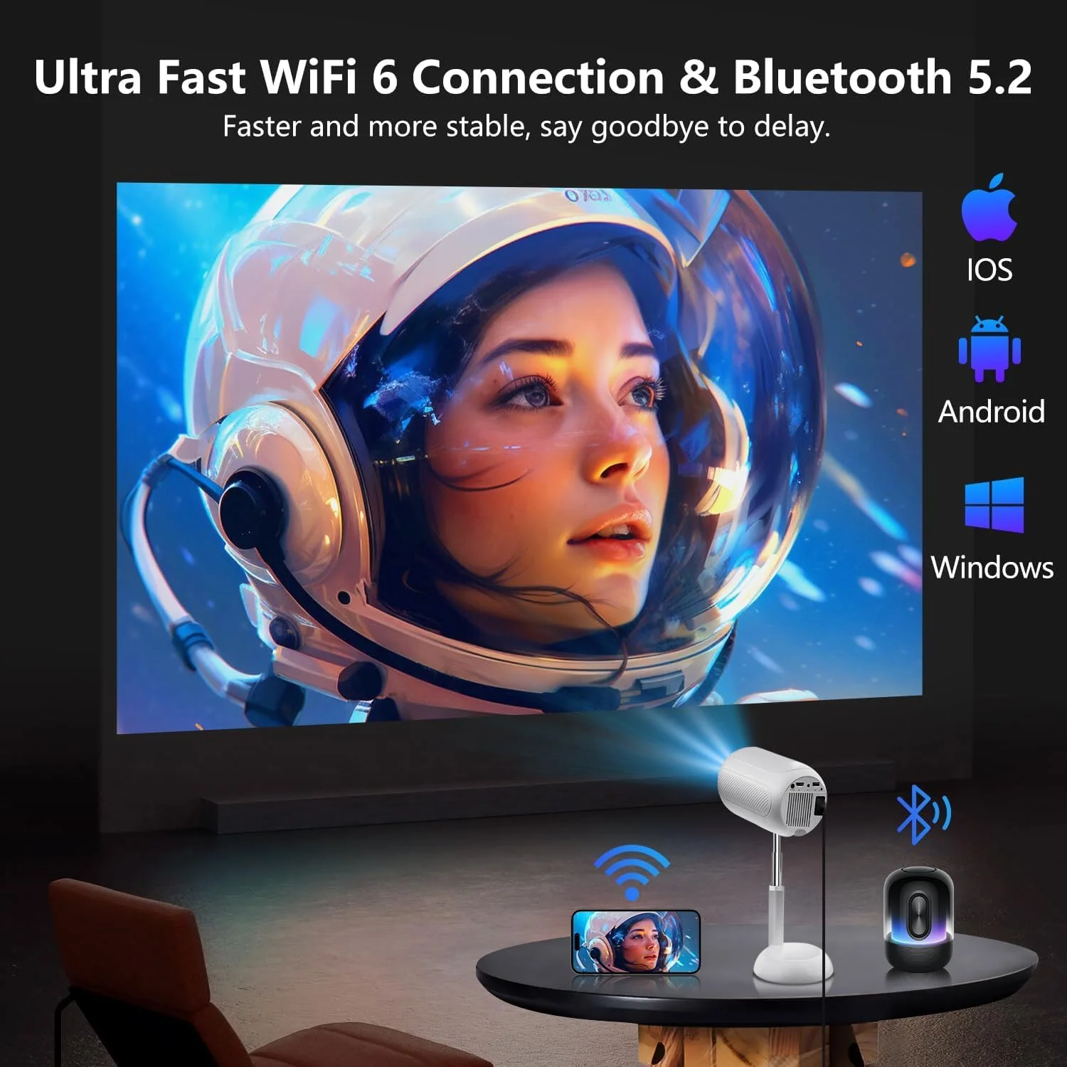 پروژکتور مینی قابل حمل VGKE، پشتیبانی از 4K با WIFI6 و بلوتوث، تصحیح خودکار کیستون، پروژکتور فیلم 1080p مناسب فضای باز سازگار با HDMI/USB/تلفن هوشمند/TV Stick برای خانه، اتاق خواب، استفاده در فضای باز پروژکتور مینی قابل حمل VGKE، پشتیبانی از 4K با WIFI6 و بلوتوث، تصحیح خودکار کیستون، پروژکتور فیلم 1080p مناسب فضای باز سازگار با HDMI/USB/تلفن هوشمند/TV Stick برای خانه، اتاق خواب، استفاده در فضای باز