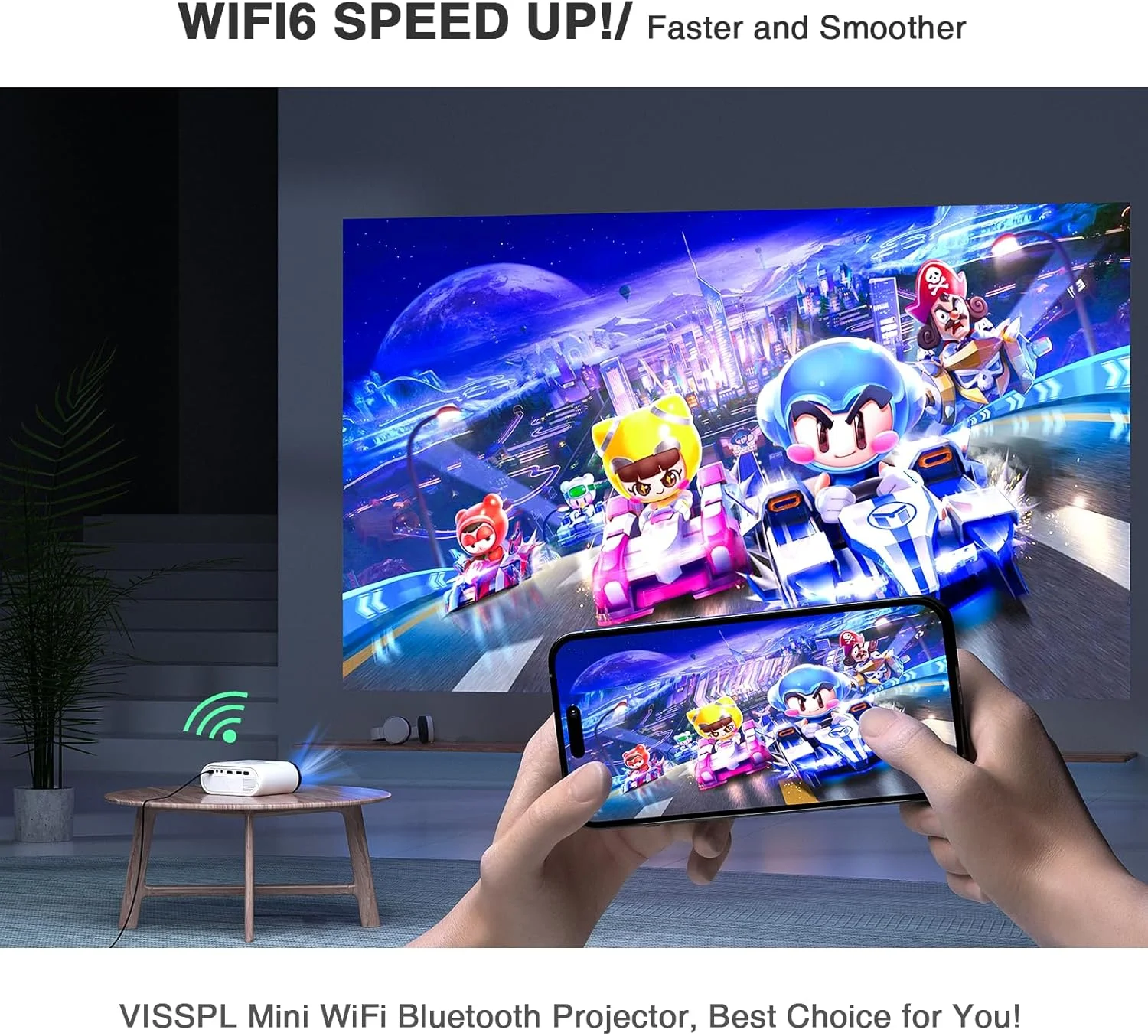 پروژکتور مینی VISSPL با WiFi و بلوتوث، پروژکتور Full HD 1080P، پروژکتور قابل حمل فضای باز با سه پایه، پروژکتور تلفن فیلم تئاتر خانگی سازگار با Android/iOS/Windows/TV Stick/HDMI/USB پروژکتور مینی VISSPL با WiFi و بلوتوث، پروژکتور Full HD 1080P، پروژکتور قابل حمل فضای باز با سه پایه، پروژکتور تلفن فیلم تئاتر خانگی سازگار با Android/iOS/Windows/TV Stick/HDMI/USB