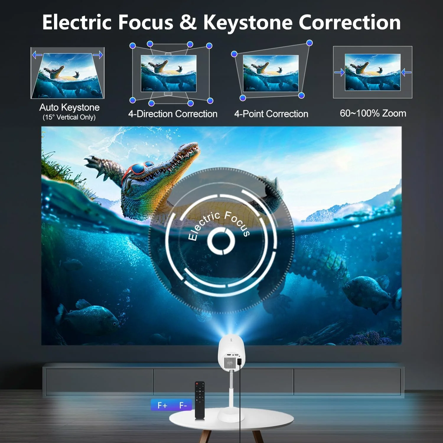 پروژکتور مینی قابل حمل VGKE، پشتیبانی از 4K با WIFI6 و بلوتوث، تصحیح خودکار کیستون، پروژکتور فیلم 1080p مناسب فضای باز سازگار با HDMI/USB/تلفن هوشمند/TV Stick برای خانه، اتاق خواب، استفاده در فضای باز پروژکتور مینی قابل حمل VGKE، پشتیبانی از 4K با WIFI6 و بلوتوث، تصحیح خودکار کیستون، پروژکتور فیلم 1080p مناسب فضای باز سازگار با HDMI/USB/تلفن هوشمند/TV Stick برای خانه، اتاق خواب، استفاده در فضای باز