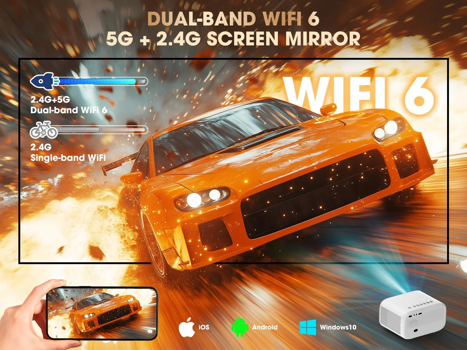 پروژکتور کوچک ویزونی با WiFi و بلوتوث دو طرفه، کیفیت اصلی 1080P، 4K، زوم 50٪، 4P4D، مهر و موم کامل، قابل حمل 450ANSI، طلایی و سفید، HDMI، USB، جک 3.5 میلی متری، فوکوس خودکار پروژکتور کوچک ویزونی با WiFi و بلوتوث دو طرفه، کیفیت اصلی 1080P، 4K، زوم 50٪، 4P4D، مهر و موم کامل، قابل حمل 450ANSI، طلایی و سفید، HDMI، USB، جک 3.5 میلی متری، فوکوس خودکار