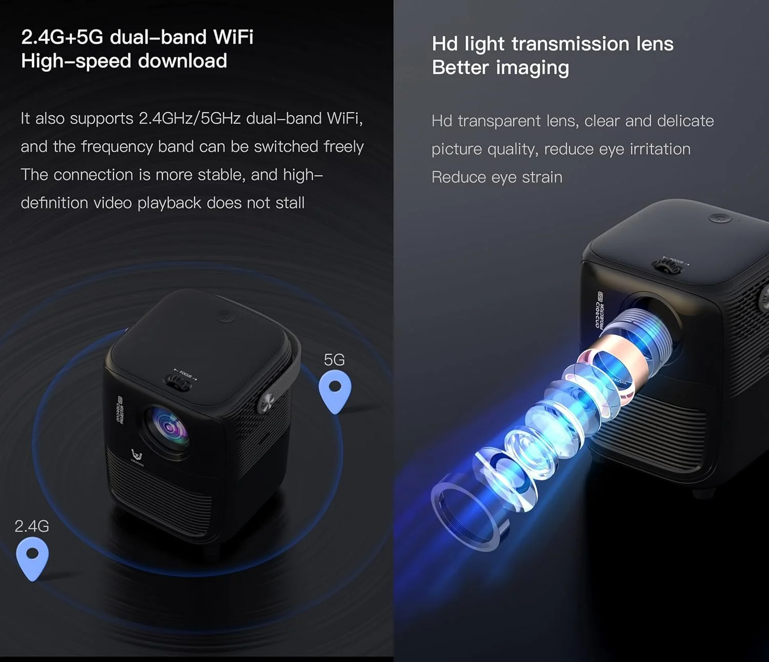 پروژکتور ویدئویی ویکوشا با وای فای 5G و بلوتوث، پخش تصویر 1080P HD، حافظه 2GB+32GB دو بانده، HDMI، تلویزیون سینمای خانگی بازی با ریموت (مشکی) پروژکتور ویدئویی ویکوشا با وای فای 5G و بلوتوث، پخش تصویر 1080P HD، حافظه 2GB+32GB دو بانده، HDMI، تلویزیون سینمای خانگی بازی با ریموت (مشکی)