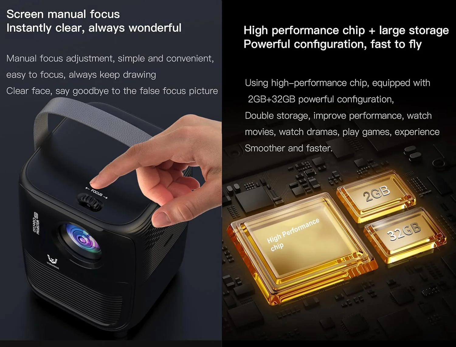 پروژکتور ویدئویی ویکوشا با وای فای 5G و بلوتوث، پخش تصویر 1080P HD، حافظه 2GB+32GB دو بانده، HDMI، تلویزیون سینمای خانگی بازی با ریموت (مشکی) پروژکتور ویدئویی ویکوشا با وای فای 5G و بلوتوث، پخش تصویر 1080P HD، حافظه 2GB+32GB دو بانده، HDMI، تلویزیون سینمای خانگی بازی با ریموت (مشکی)