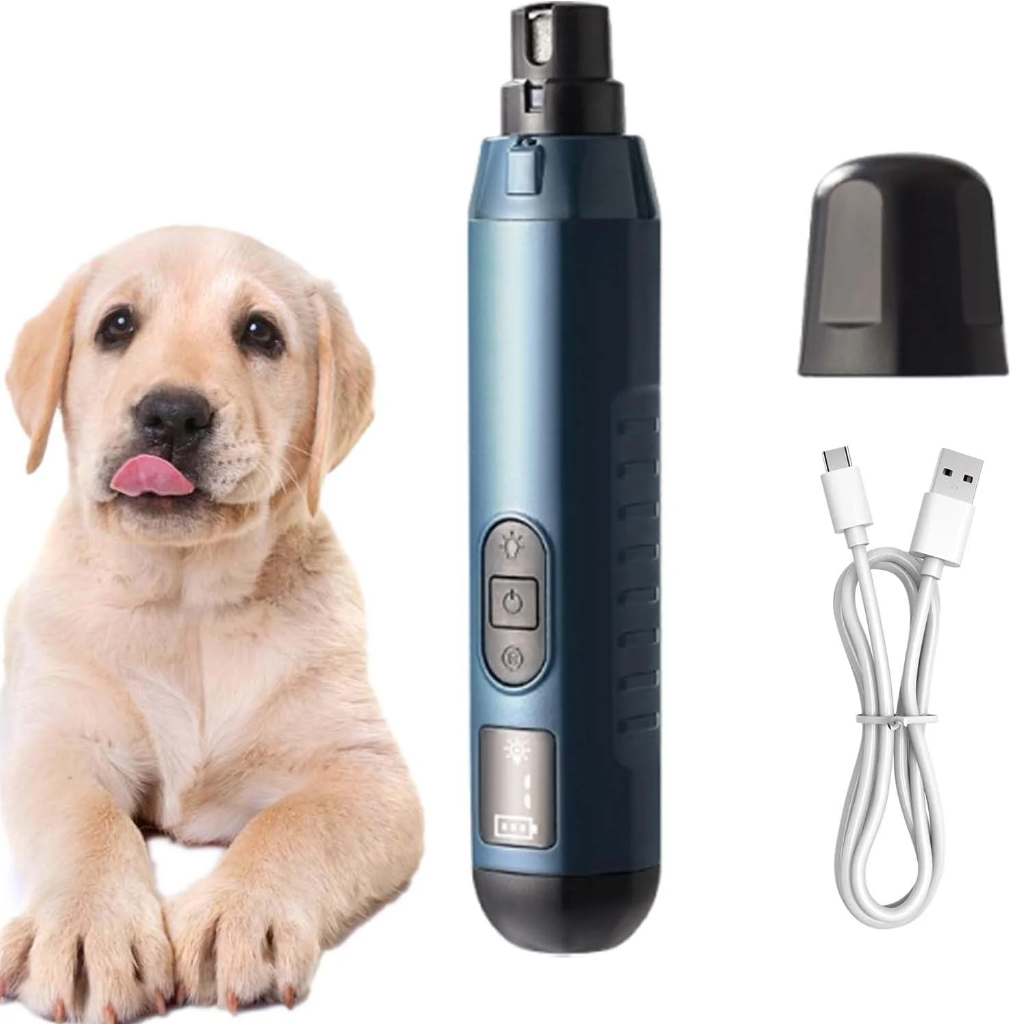 سوهان ناخن سگ، ابزار پیرایش پنجه - سوهان برقی بی صدا 5 سرعته USB قابل شارژ، ابزار پیرایش پنجه و مراقبت از ناخن پا برای سگ، توله سگ، گربه و بچه گربه