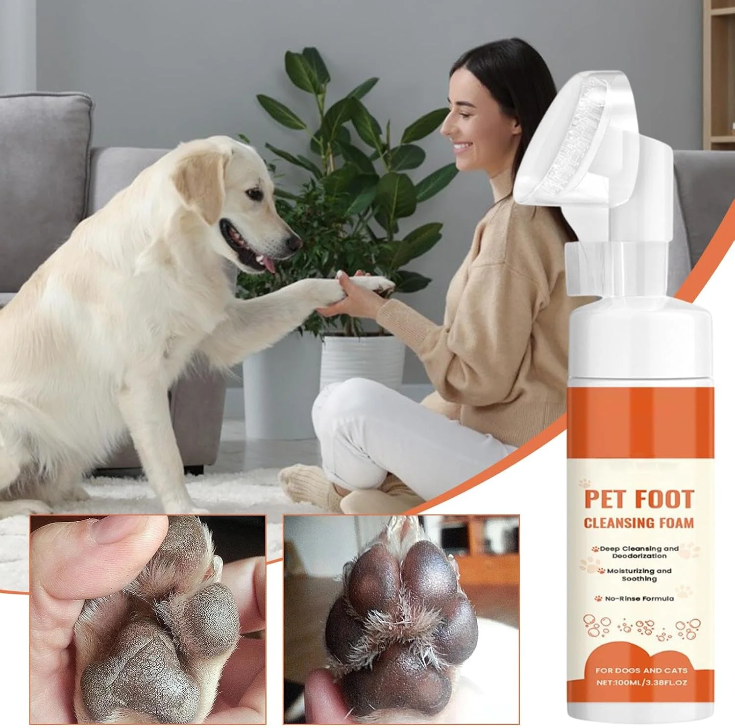 تمیز کننده پنجه | تمیز کننده پنجه فوم دار برای سگ ها | فوم تمیز کننده 100 میلی لیتری با برس نرم برای شستشو، نظافت، مراقبت از پوست، توله سگ، حمام خانگی، بچه گربه، مسافرت، اسپا تمیز کننده پنجه | تمیز کننده پنجه فوم دار برای سگ ها | فوم تمیز کننده 100 میلی لیتری با برس نرم برای شستشو، نظافت، مراقبت از پوست، توله سگ، حمام خانگی، بچه گربه، مسافرت، اسپا