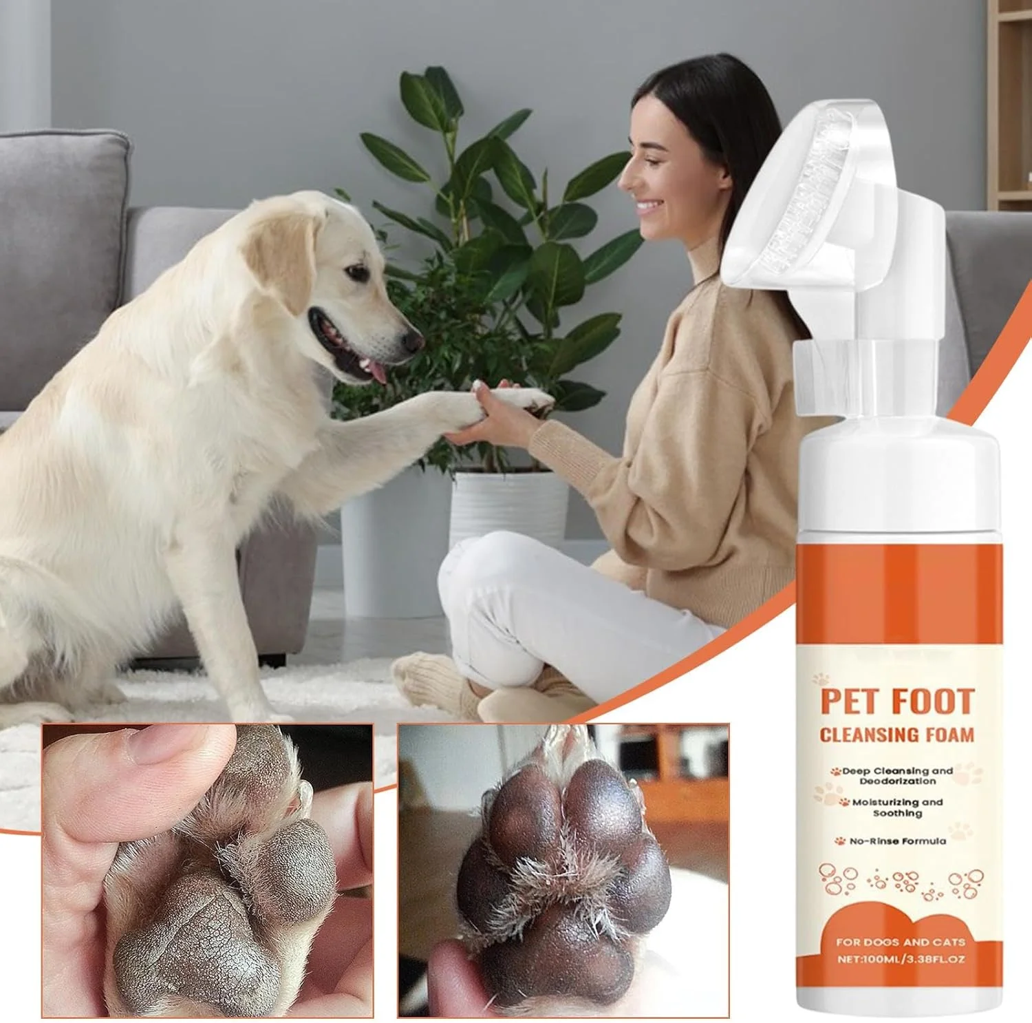 فوم تمیز کننده پای سگ | فوم تمیز کننده پنجه سگ، فوم تمیز کننده 100 میلی لیتری با برس نرم برای شستشو، نظافت، مراقبت از پوست، حمام توله سگ، مسافرت و اسپا فوم تمیز کننده پای سگ | فوم تمیز کننده پنجه سگ، فوم تمیز کننده 100 میلی لیتری با برس نرم برای شستشو، نظافت، مراقبت از پوست، حمام توله سگ، مسافرت و اسپا