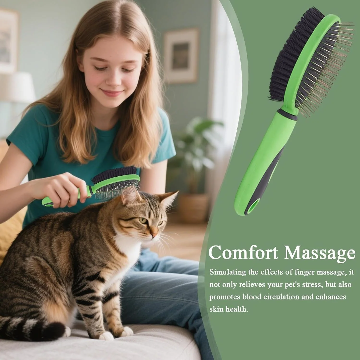 برس گربه - برس ریزش مو دو طرفه برای نظافت حیوانات خانگی - ابزار ماساژ حیوانات خانگی برای حیوانات کوچک و متوسط با موهای کوتاه و بلند، مناسب بچه گربه ها، سالن های خانگی، اسپا و حمام