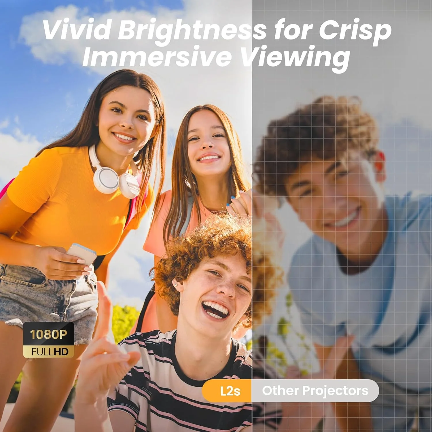 پروژکتور وای فای 6 بلوتوثی کوچک Yaber JBL 1080P FHD Sound، [فوکوس خودکار روان]، پروژکتور ویدیویی قابل حمل برای فضای باز، پروژکتور سقفی برای آیفون/HDMI/USB/PS5 - خاکستری