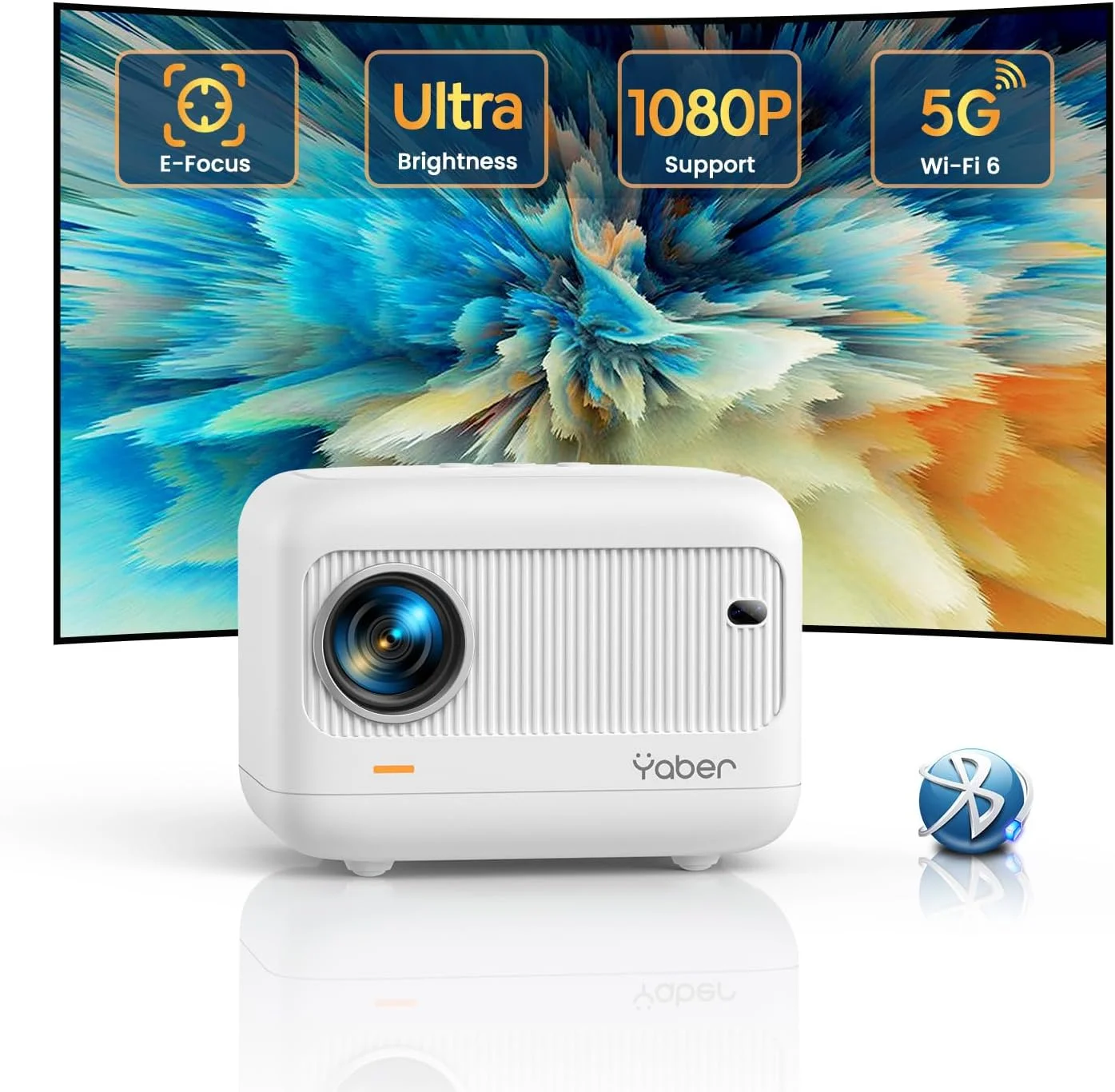 پروژکتور مینی YABER [فوکوس الکتریکی] با وای فای 5G و بلوتوث 5.2، 18000 لومن 1080P، پروژکتور فضای باز با پشتیبانی از اصلاح کیستون ±40 درجه، پروژکتور قابل حمل برای تلفن/دانگل تلویزیون/لپ تاپ/PS5