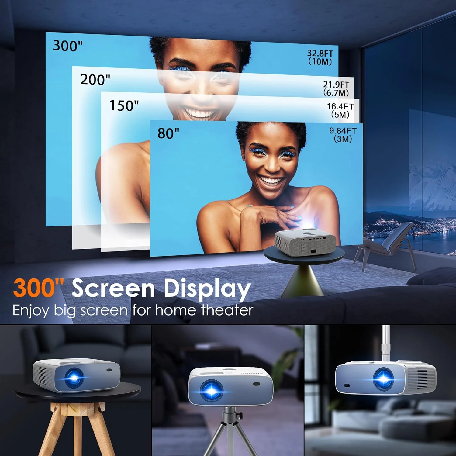 پروژکتور فضای باز XOPPOX HD 1080P، پروژکتور خانگی قابل حمل 300ANSI، پروژکتور مینی قابل حمل با کیفیت اصلی 1080P سازگار با HDMI، USB، لپ تاپ، تلفن های هوشمند iOS و Android پروژکتور فضای باز XOPPOX HD 1080P، پروژکتور خانگی قابل حمل 300ANSI، پروژکتور مینی قابل حمل با کیفیت اصلی 1080P سازگار با HDMI، USB، لپ تاپ، تلفن های هوشمند iOS و Android